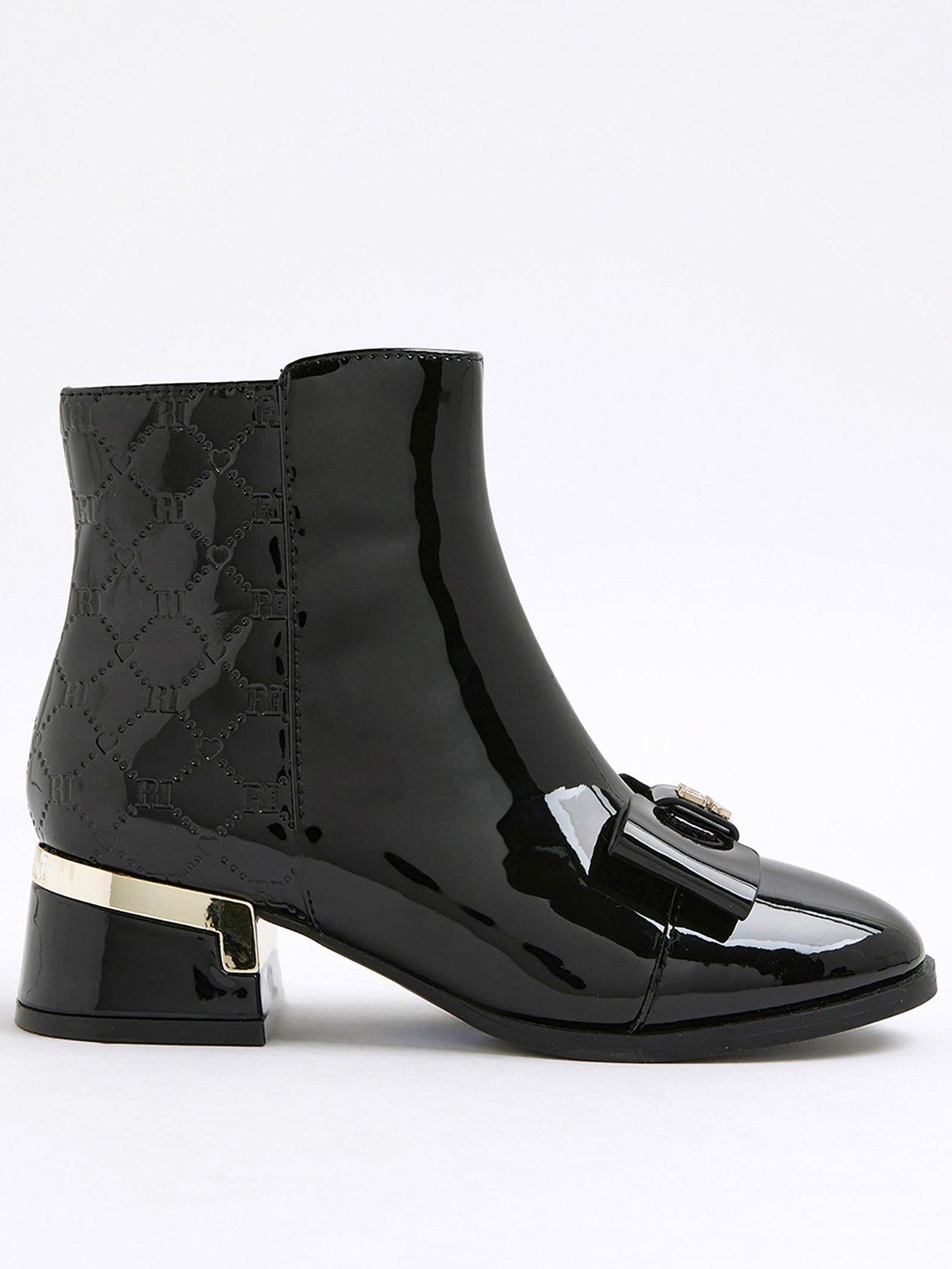 Image 1 of 5 of River Island Older Girls Bow Front Heeled Boot - Black