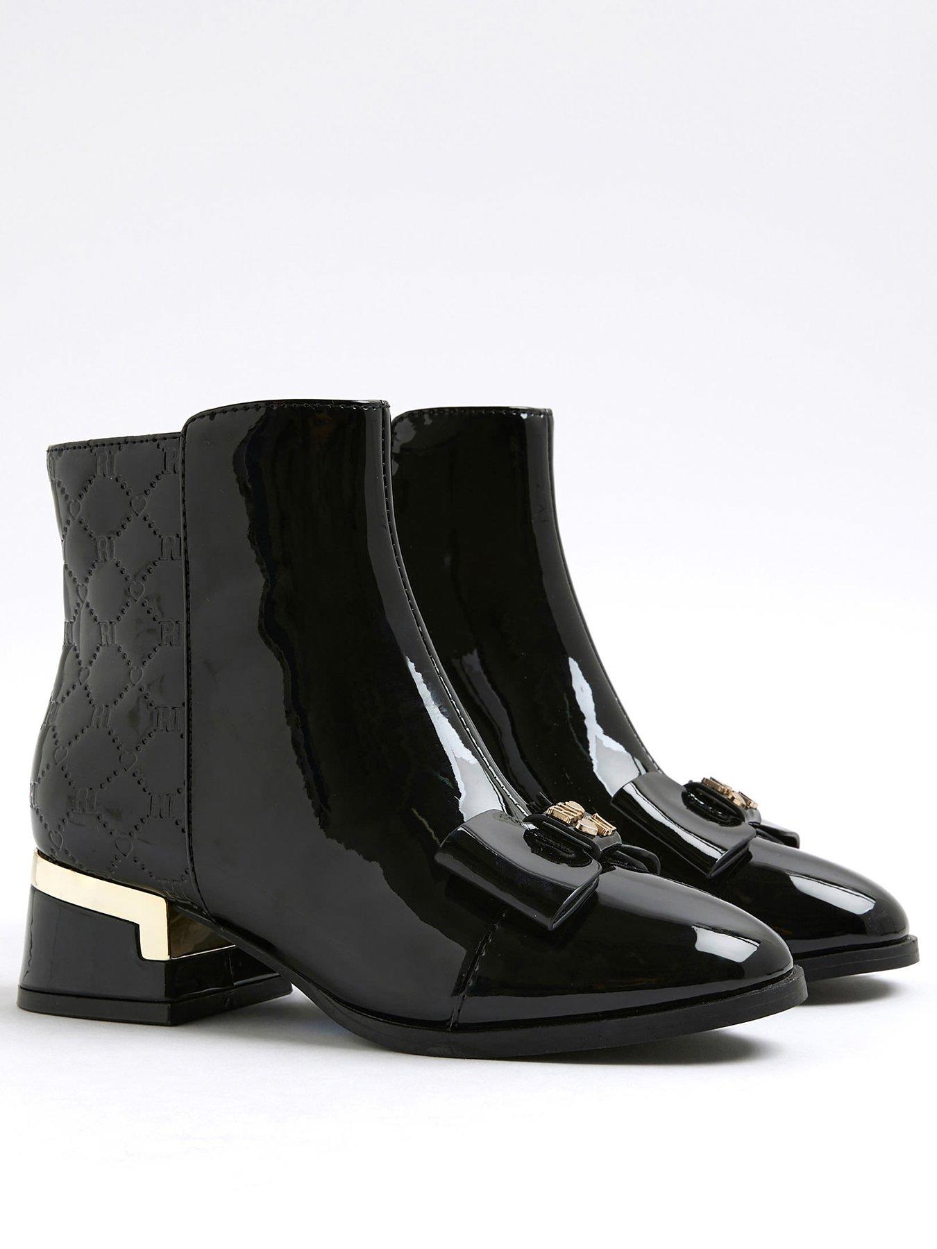 Image 2 of 5 of River Island Older Girls Bow Front Heeled Boot - Black