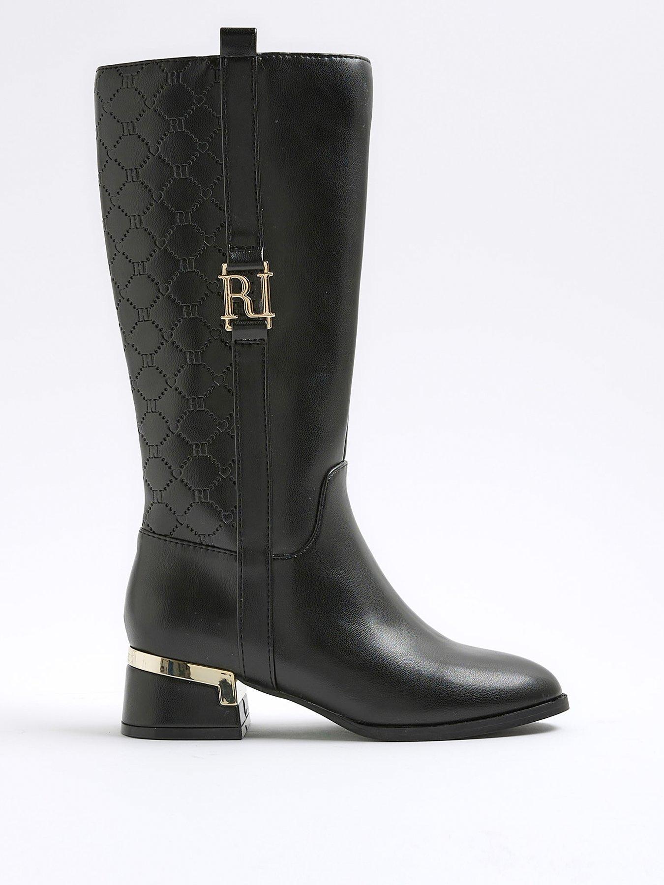 undefined Older Girls Embossed Knee High Boots - Black
