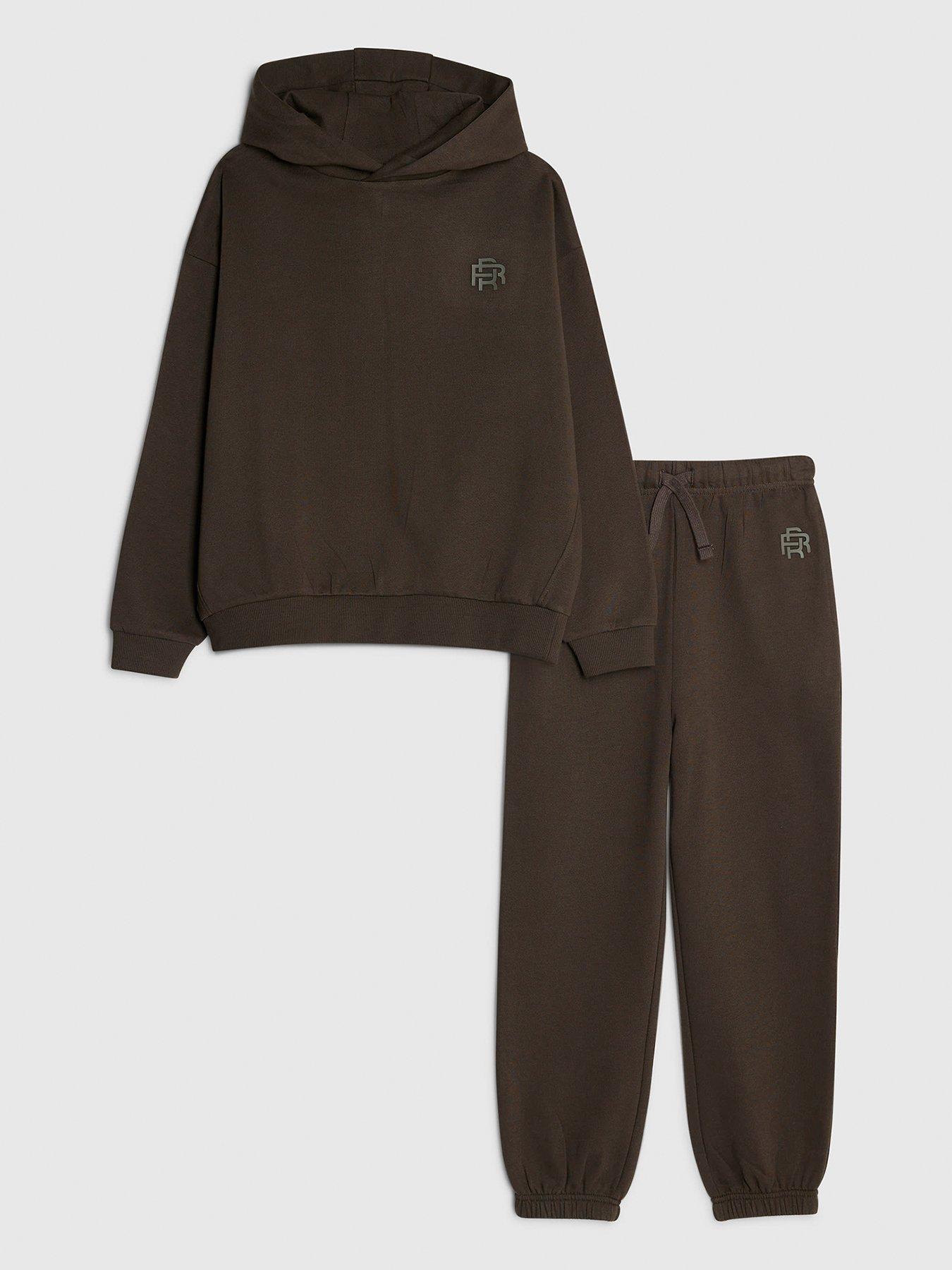 Image 1 of 5 of River Island Unisex Essentials Hoodie Jogger Set - Khaki