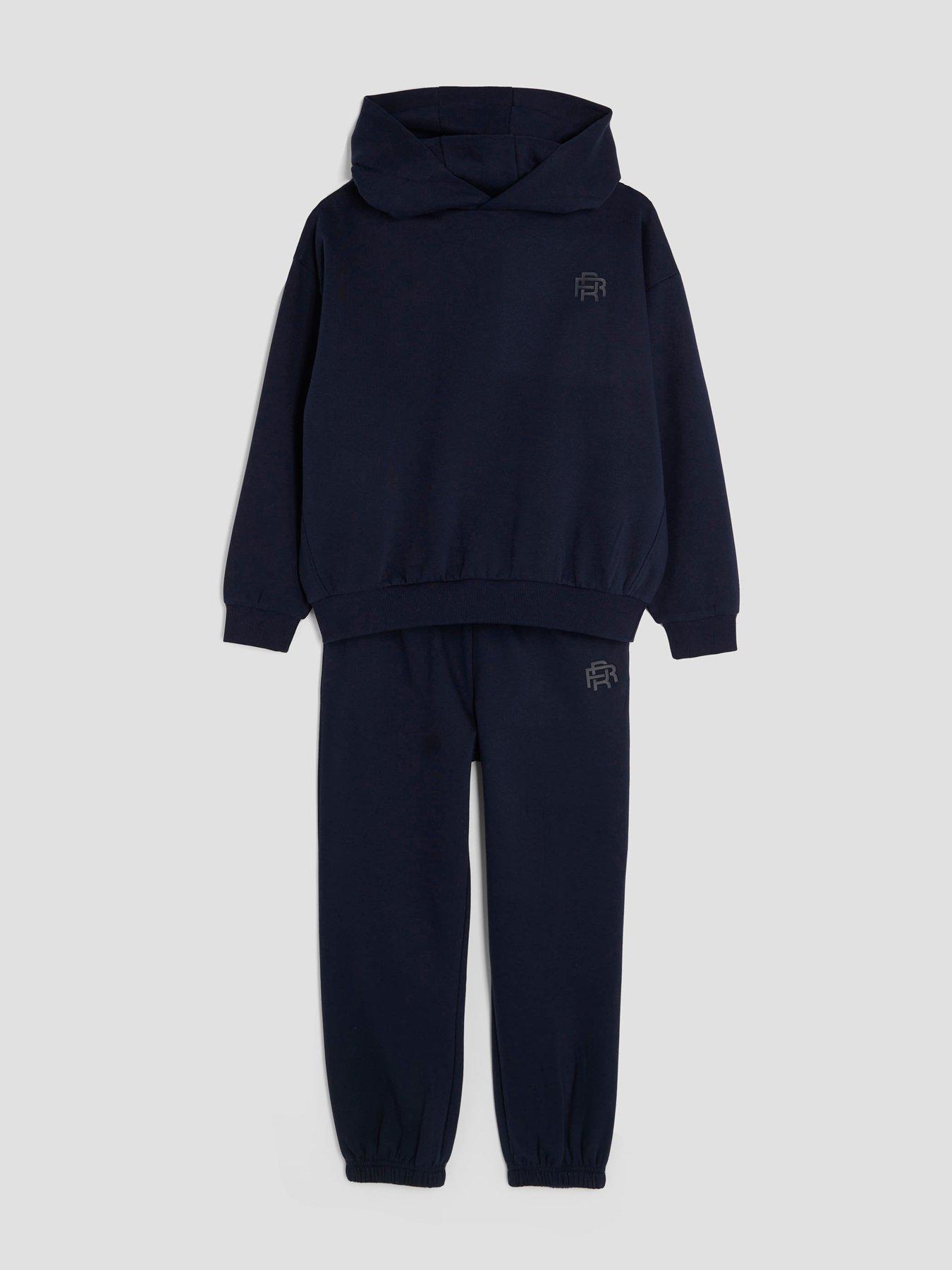 Image 3 of 5 of River Island Older Boys Essentials Hoodie Jogger Set - Navy