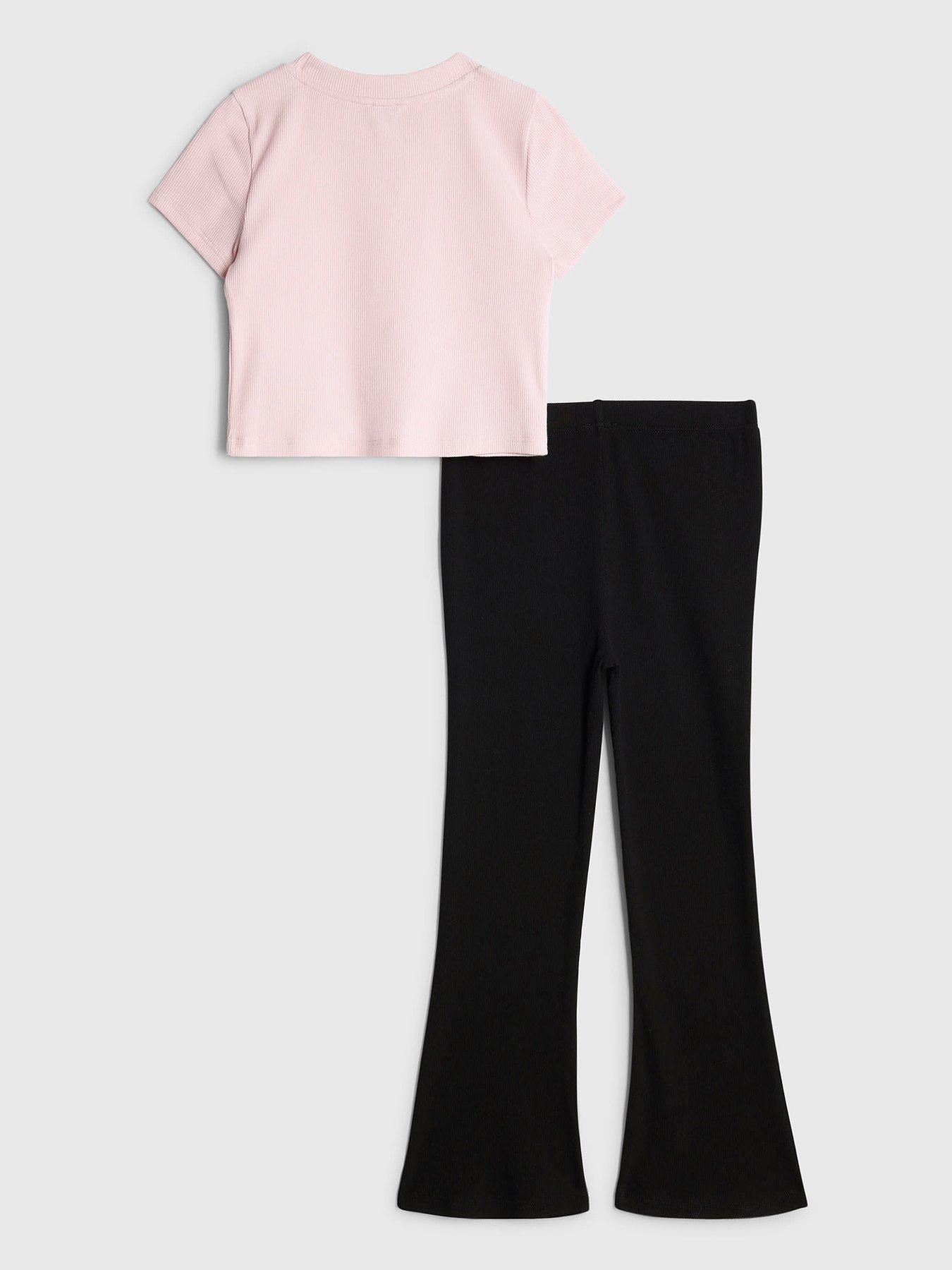 Image 2 of 5 of River Island Older Girls Bow Embroidered Legging Set - Pink
