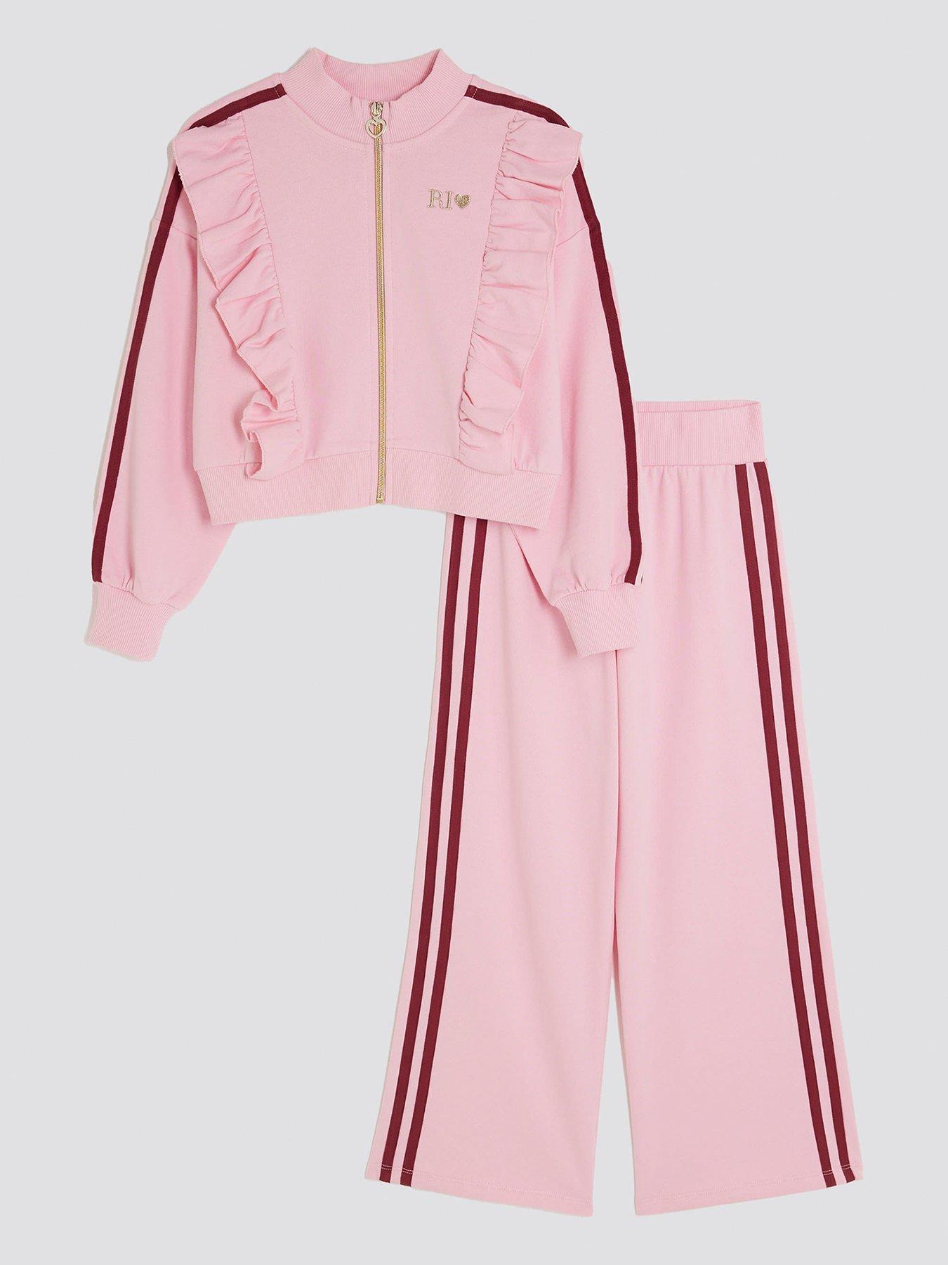 Image 1 of 4 of River Island Older Girls Frill Tracksuit Set - Pink