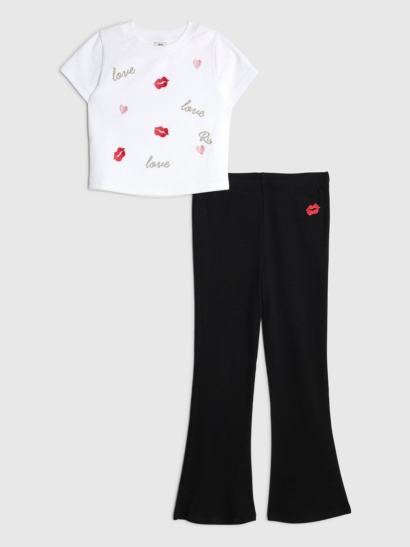undefined Older Girls Love Lips Embroidered T-Shirt Set - White