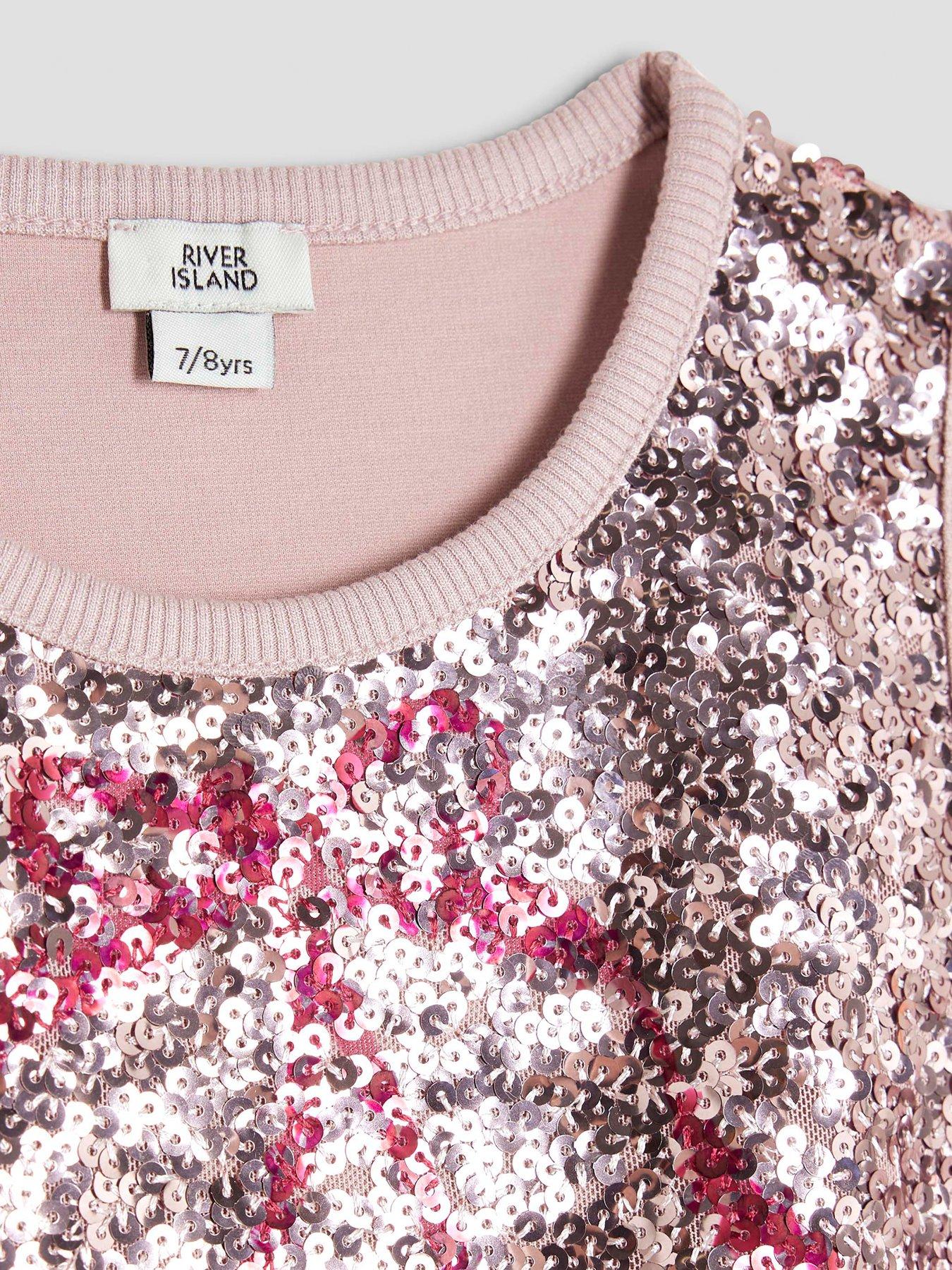 Image 3 of 4 of River Island Older Girls Cherry Sequin Tank Top - Pink