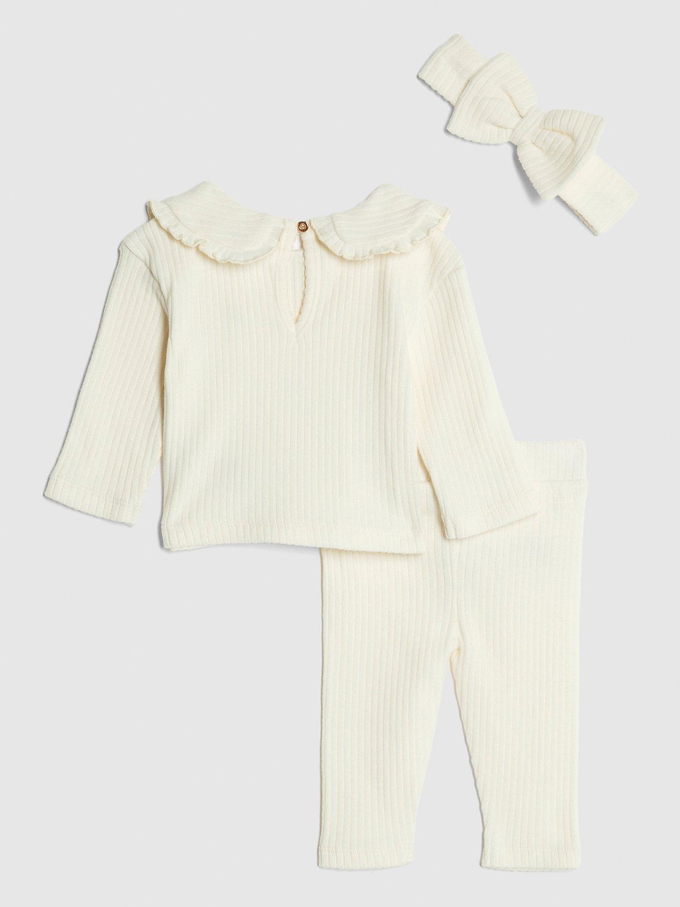 Image 2 of 4 of River Island Baby Baby Girls Ribbed Bow Headband Set - Cream