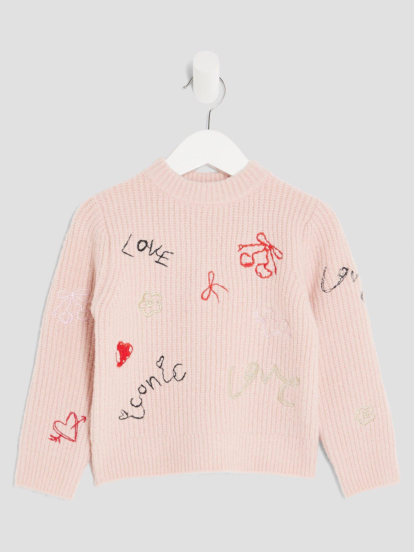 undefined Girls Knitted Doodle Jumper - Pink