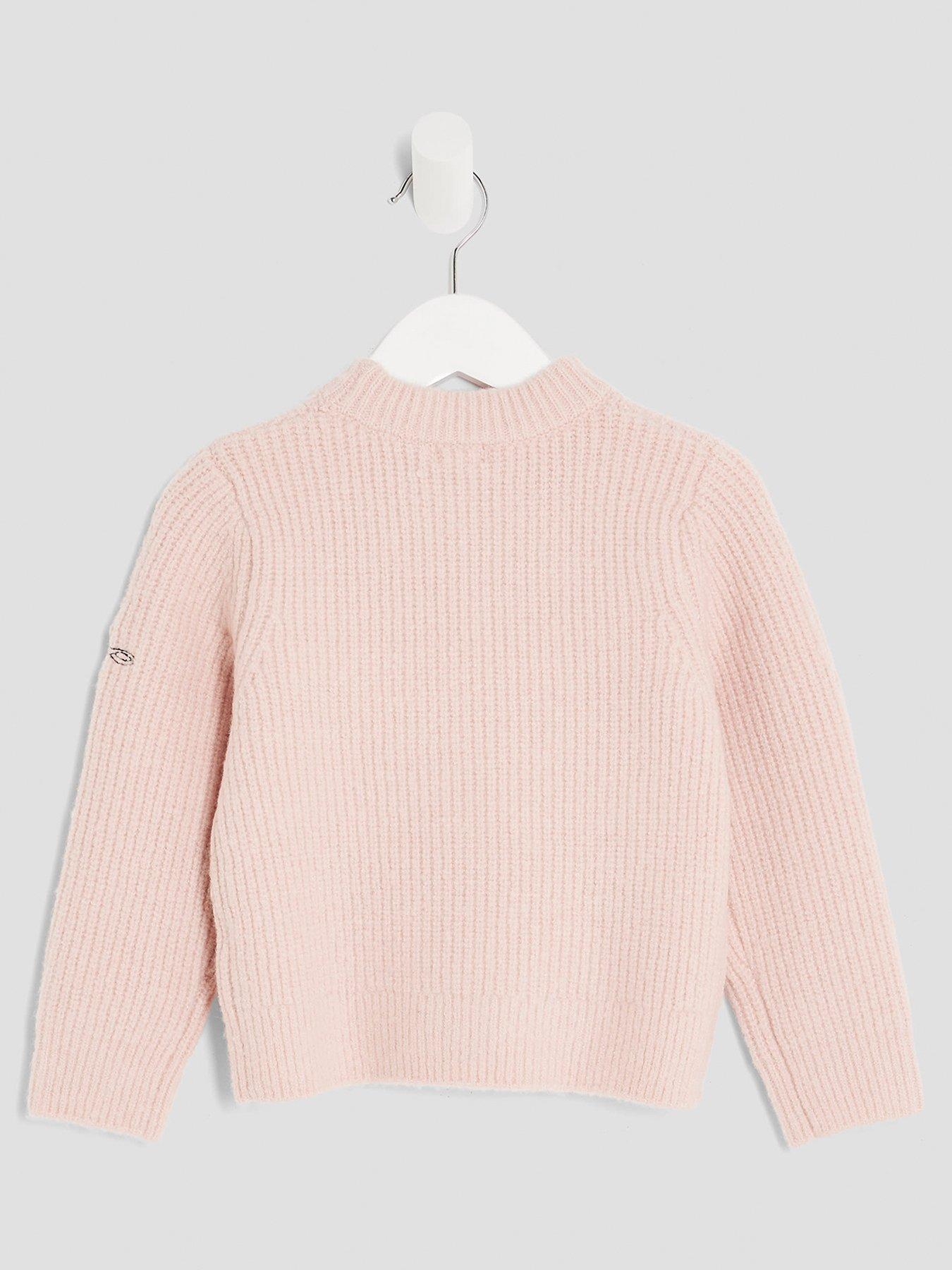 Image 2 of 4 of River Island Mini Girls Knitted Doodle Jumper - Pink