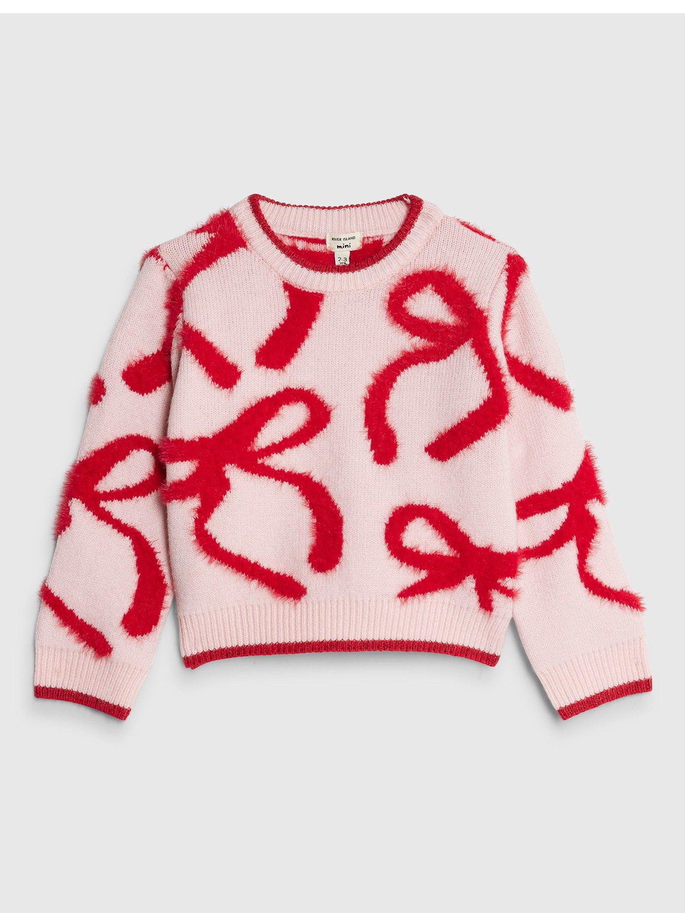 undefined Girls Fluffy Bow Jumper - Pink