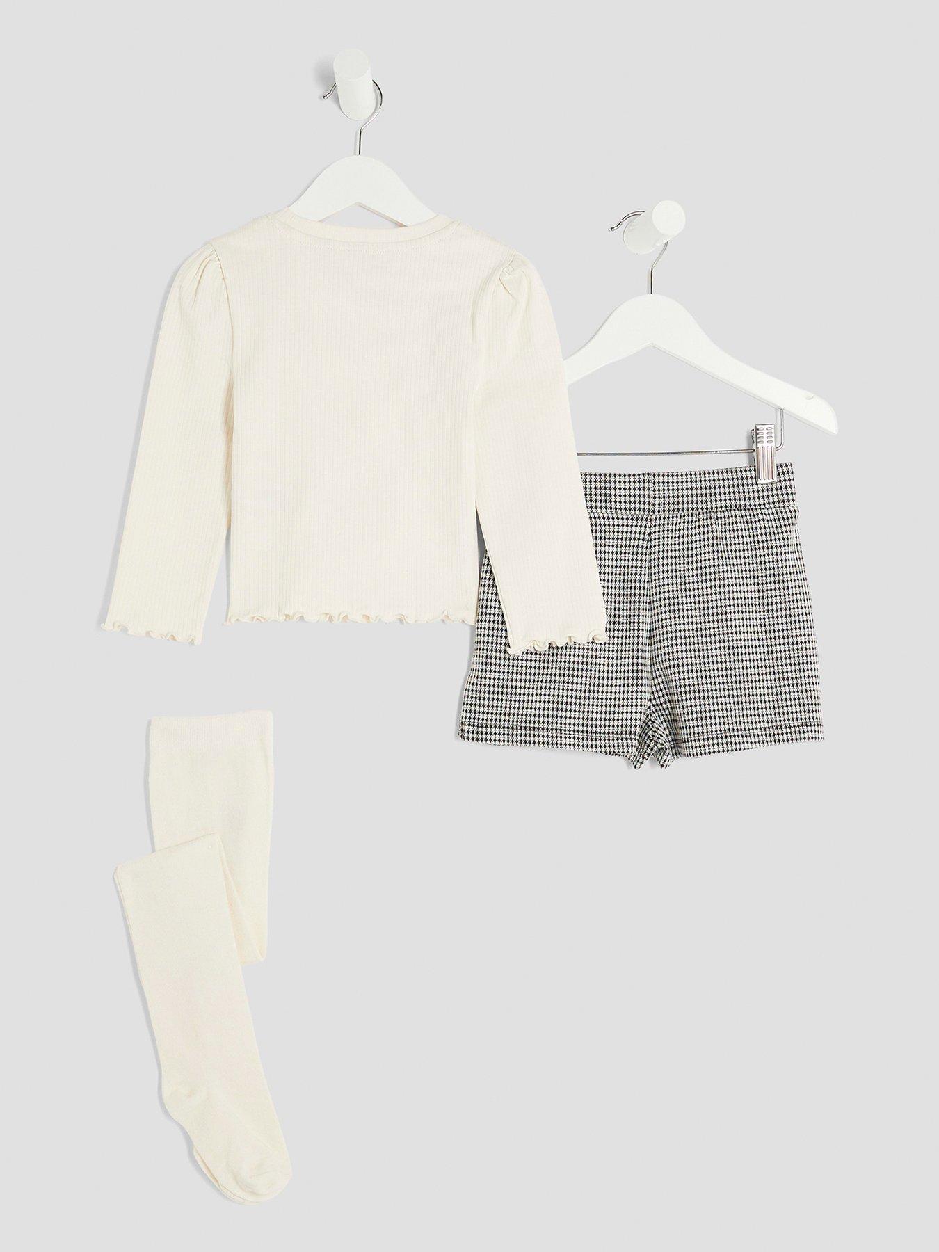  image of river-island-mini-girls-bow-gingham-skort-3-piece-set-cream