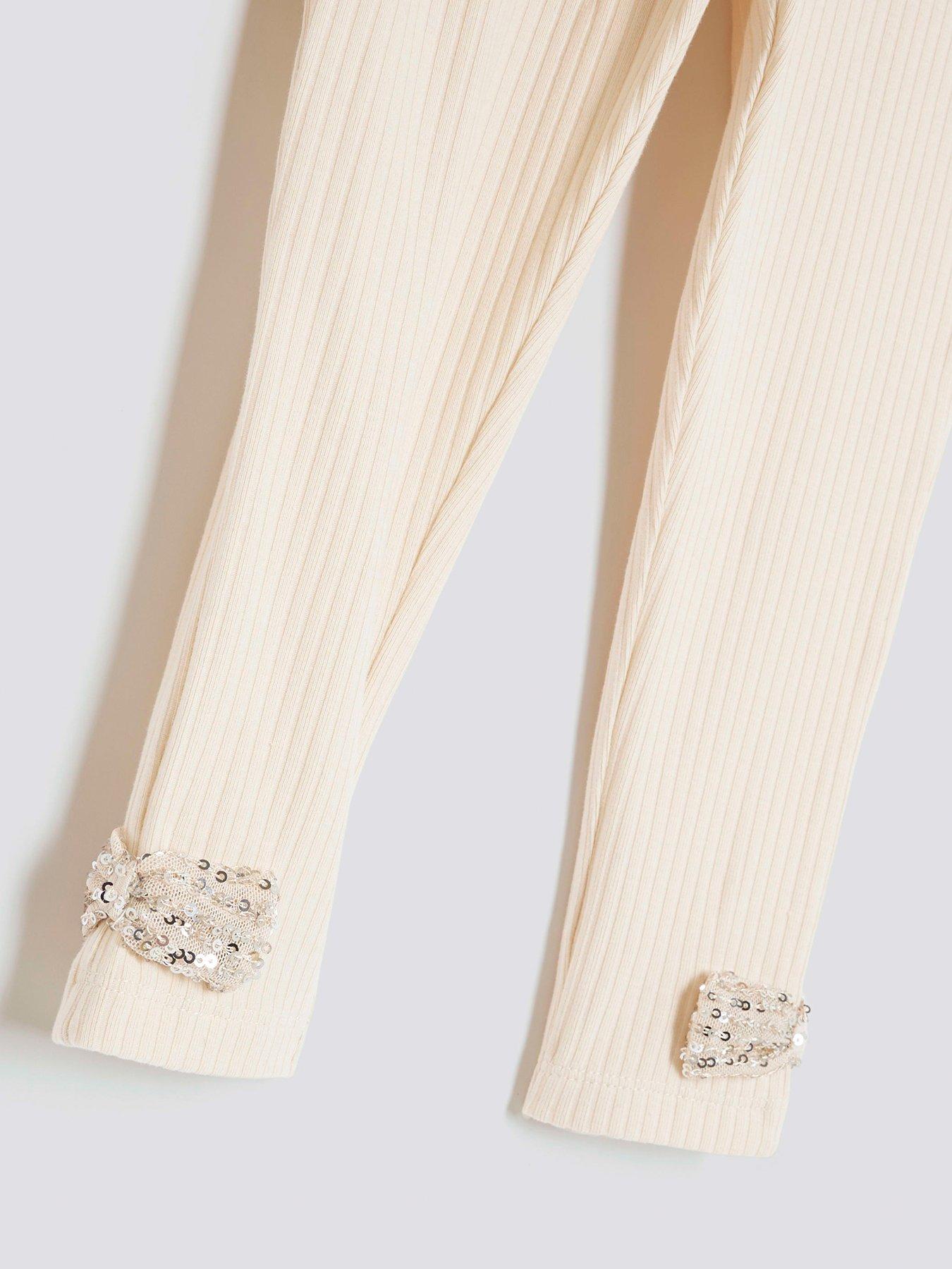 Image 3 of 4 of River Island Mini Girls Sequin Hybrid Sweatshirt Set - Beige - Cream