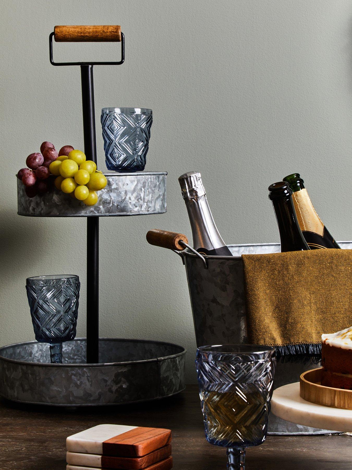 Image 1 of 4 of Interiors By Premier Fleur Set Of Four Embossed Blue Tumblers