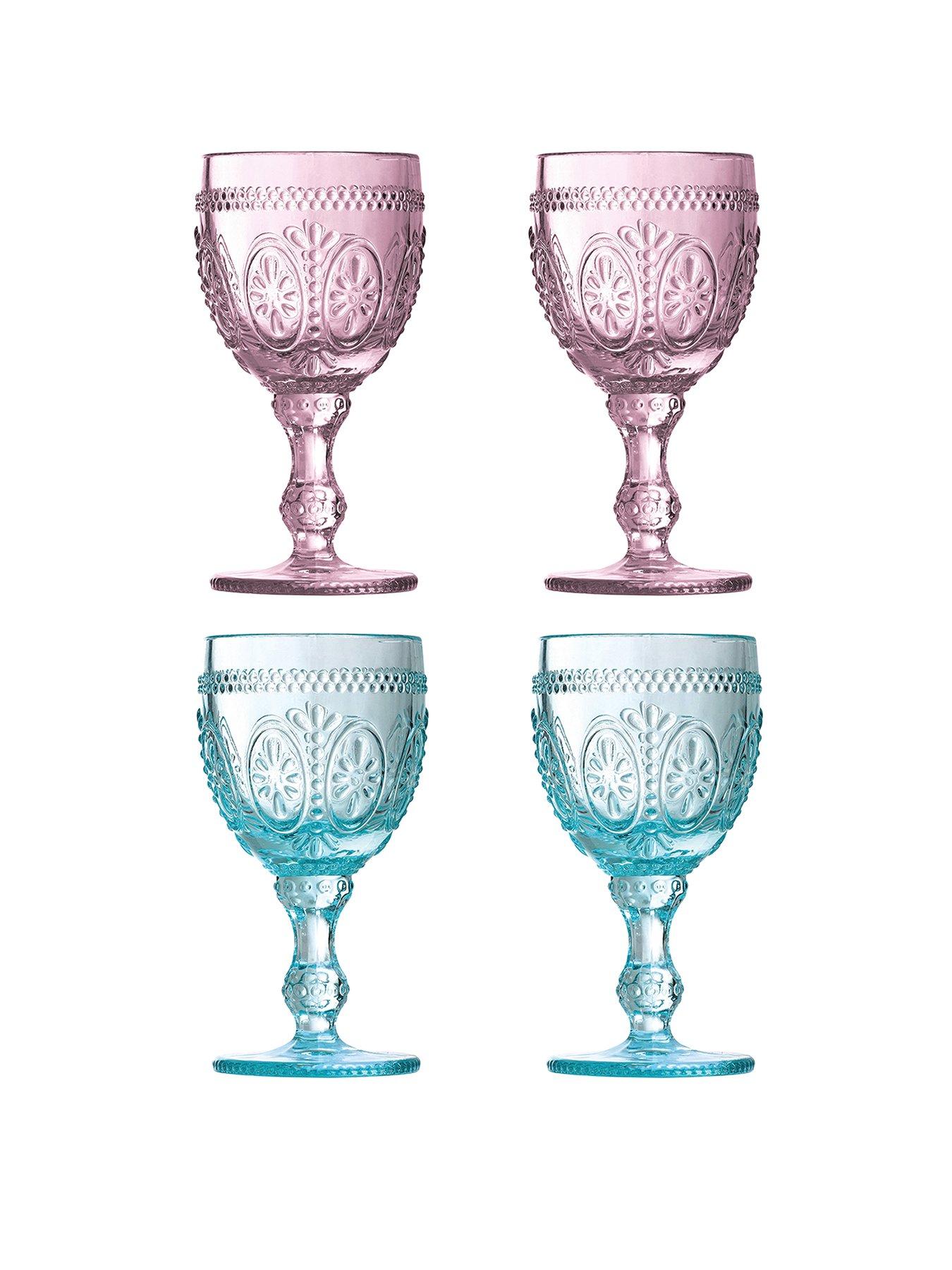 Image 1 of 6 of Interiors By Premier Set Of Four Fleur Pink And Blue Glasses