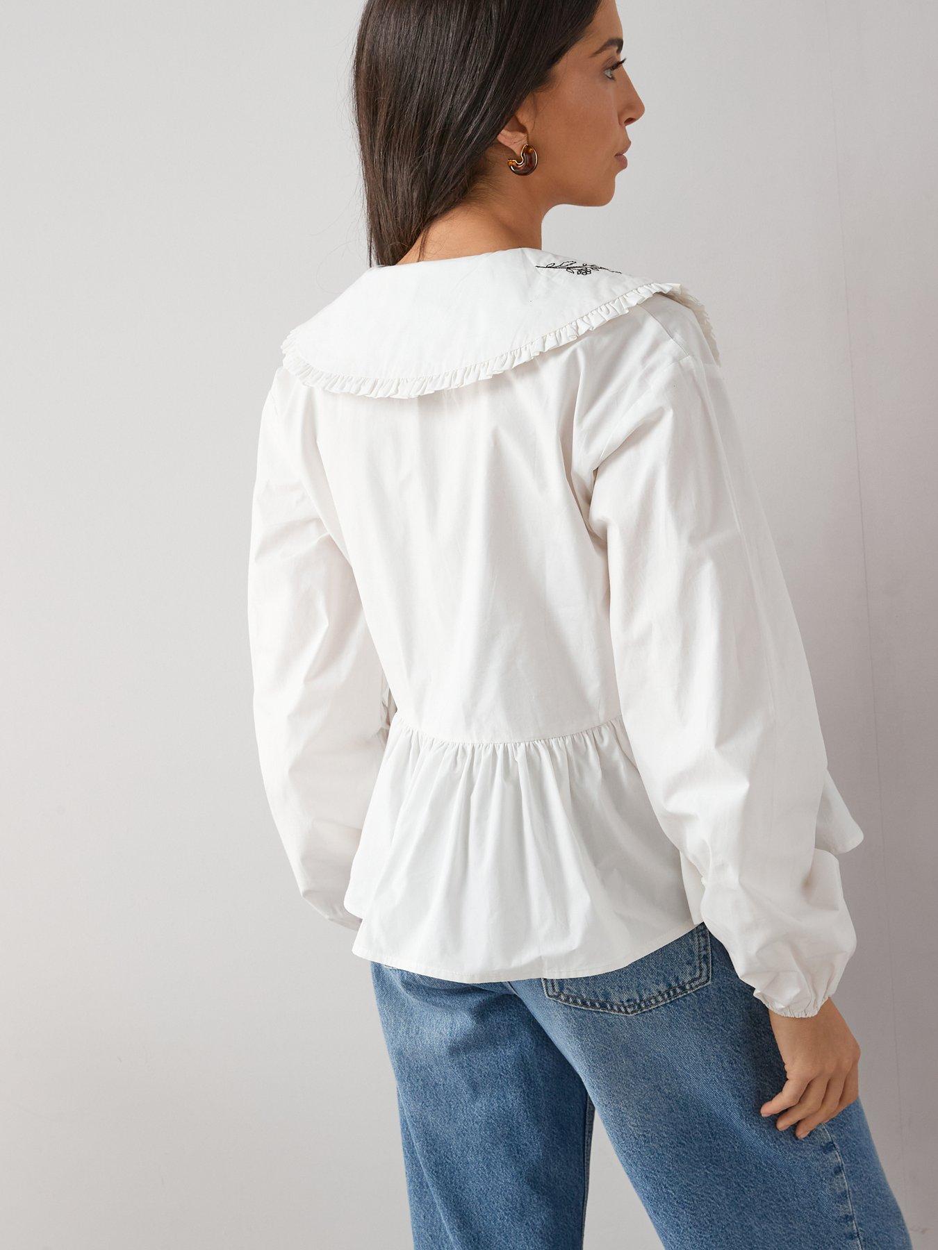 Image 2 of 6 of The Very Collection Embroidered Collar Blouse - White