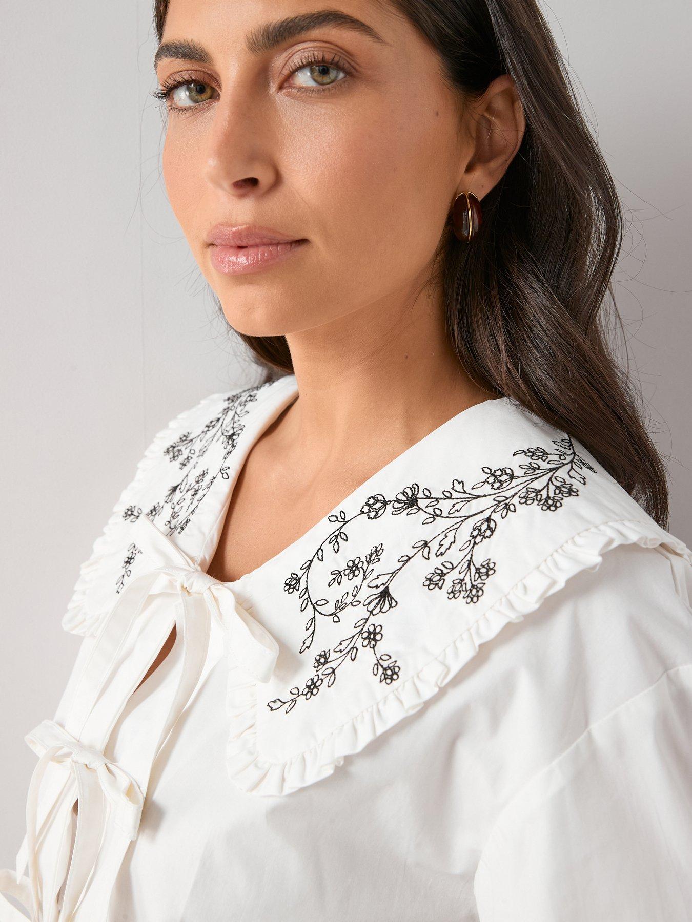 Image 4 of 6 of The Very Collection Embroidered Collar Blouse - White