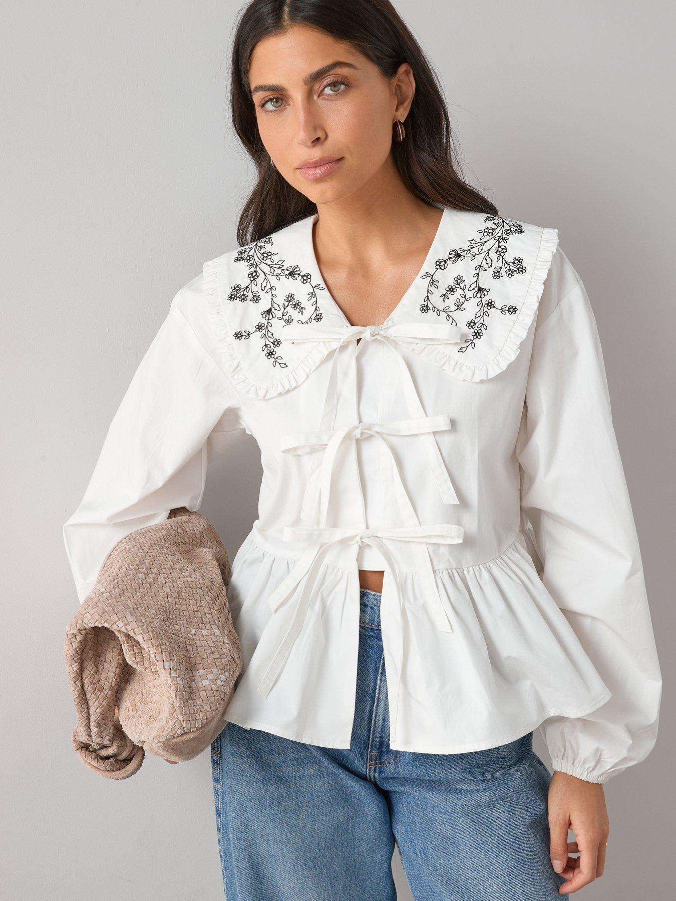 Image 6 of 6 of The Very Collection Embroidered Collar Blouse - White