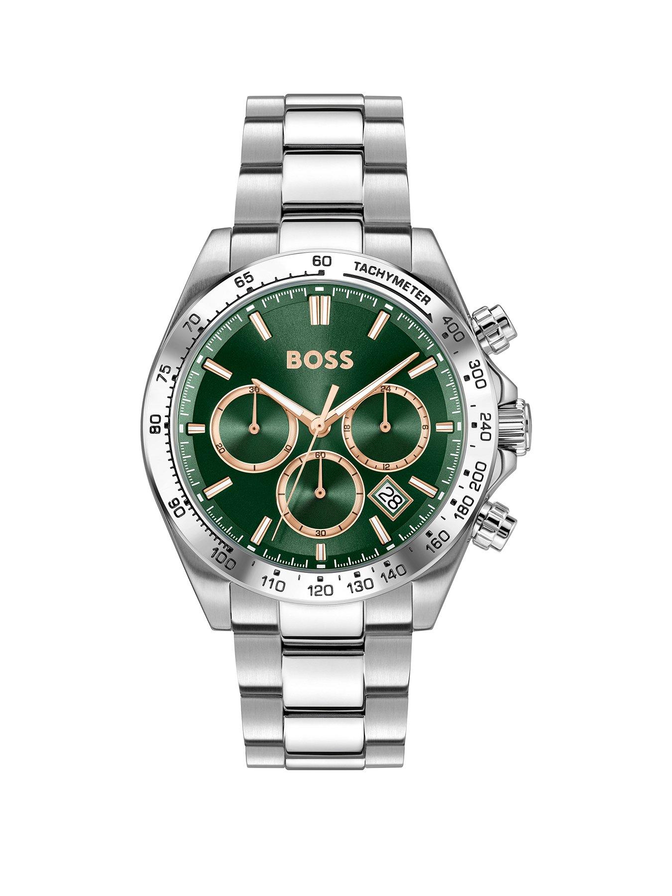 boss-gents-hero-stainless-steel-bracelet-watch-with-green-dial-silver