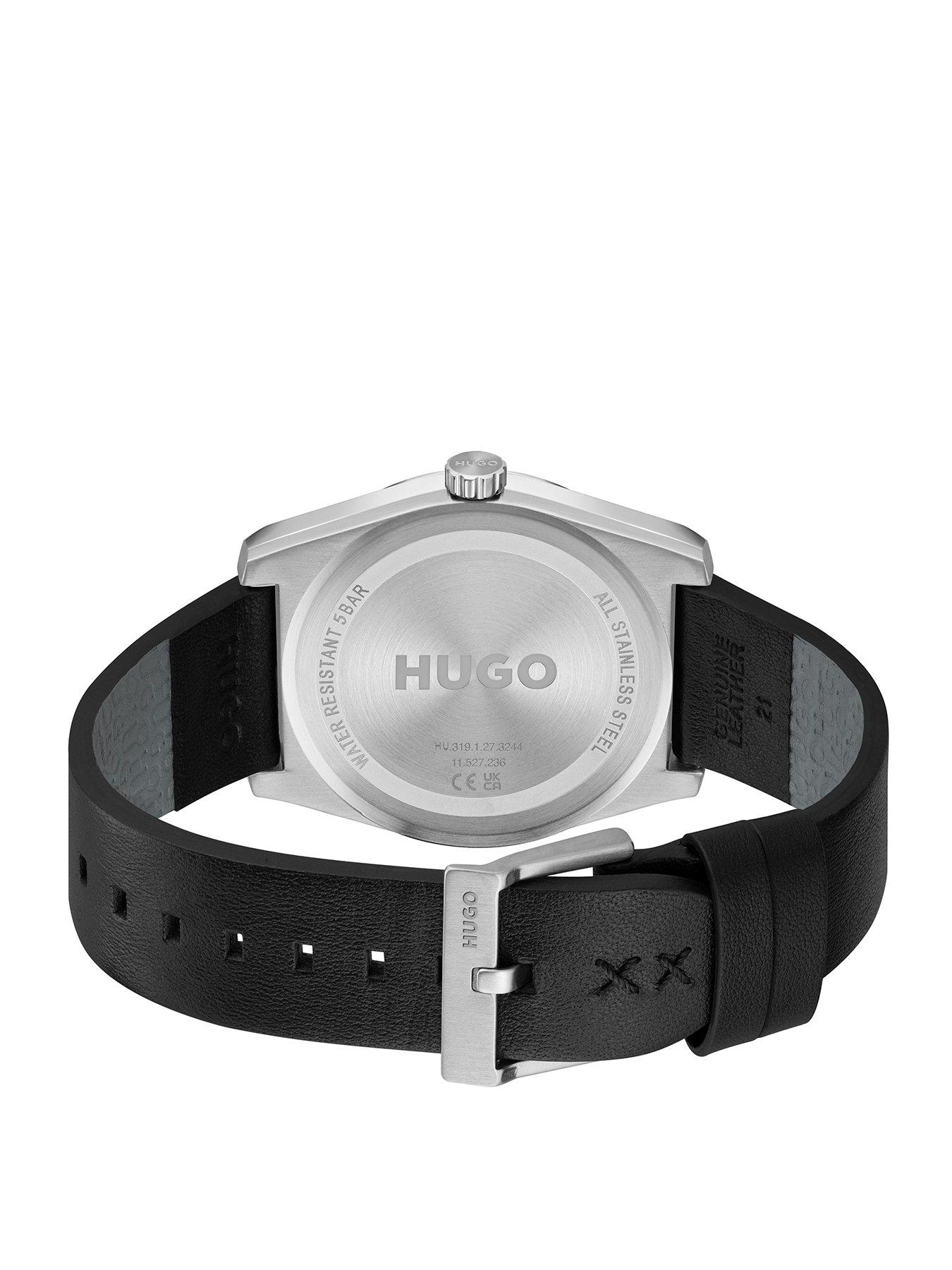  image of hugo-gents-hugo-ark-black-leather-strap-watch