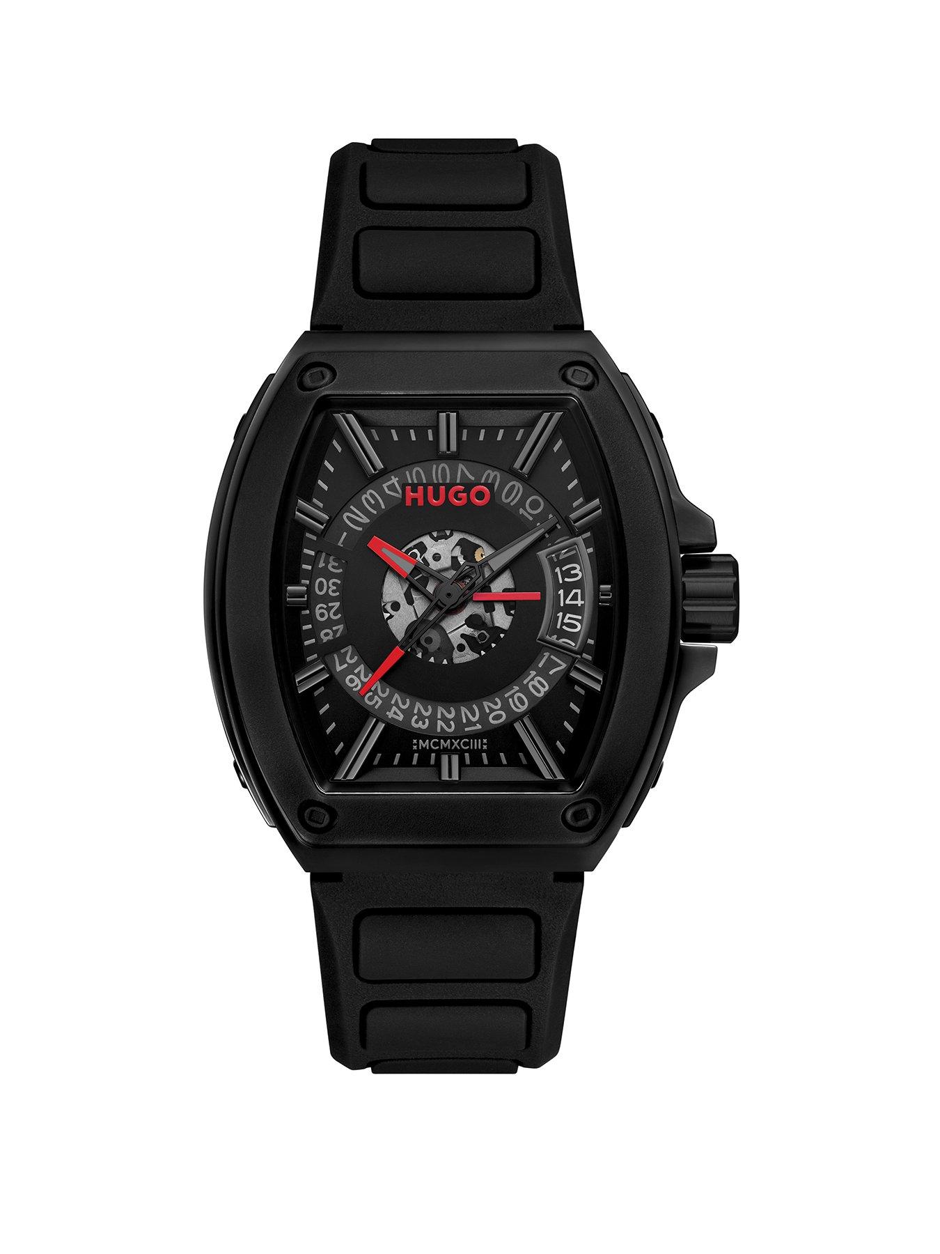 hugo-gents-icon-black-silicone-strap-watch