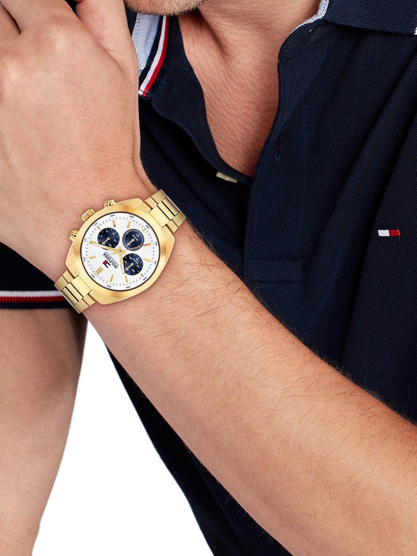  image of tommy-hilfiger-mens-gold-plated-bracelet-watch