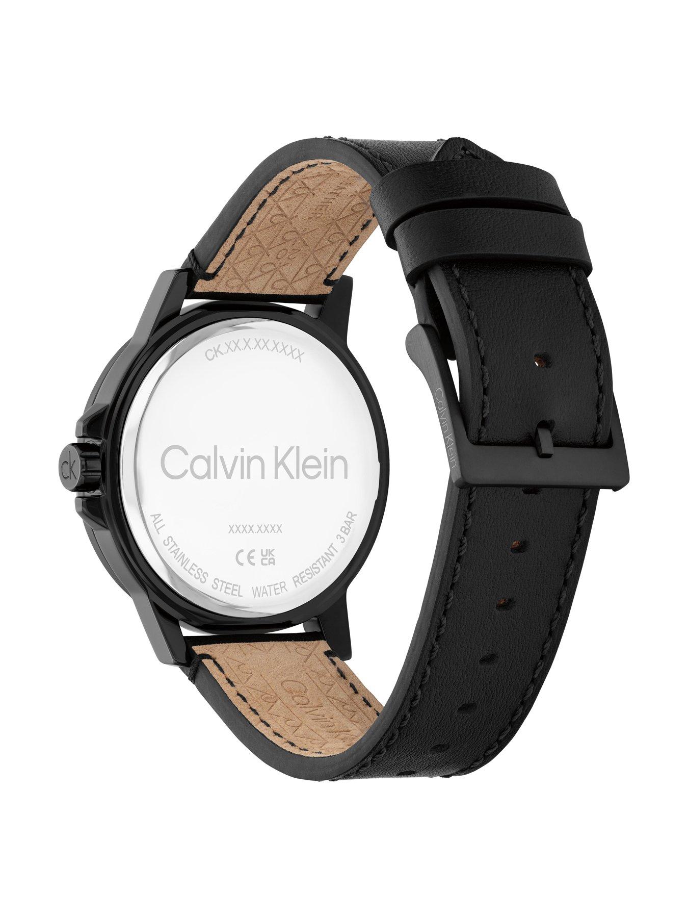 Image 3 of 5 of Calvin Klein Mens Ck Reset Leather Strap Watch - Black