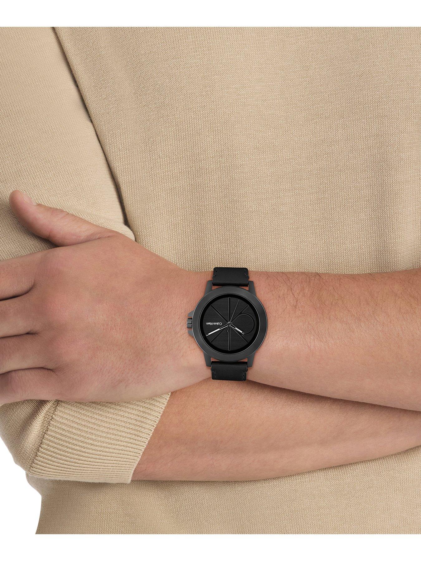 Image 4 of 5 of Calvin Klein Mens Ck Reset Leather Strap Watch - Black