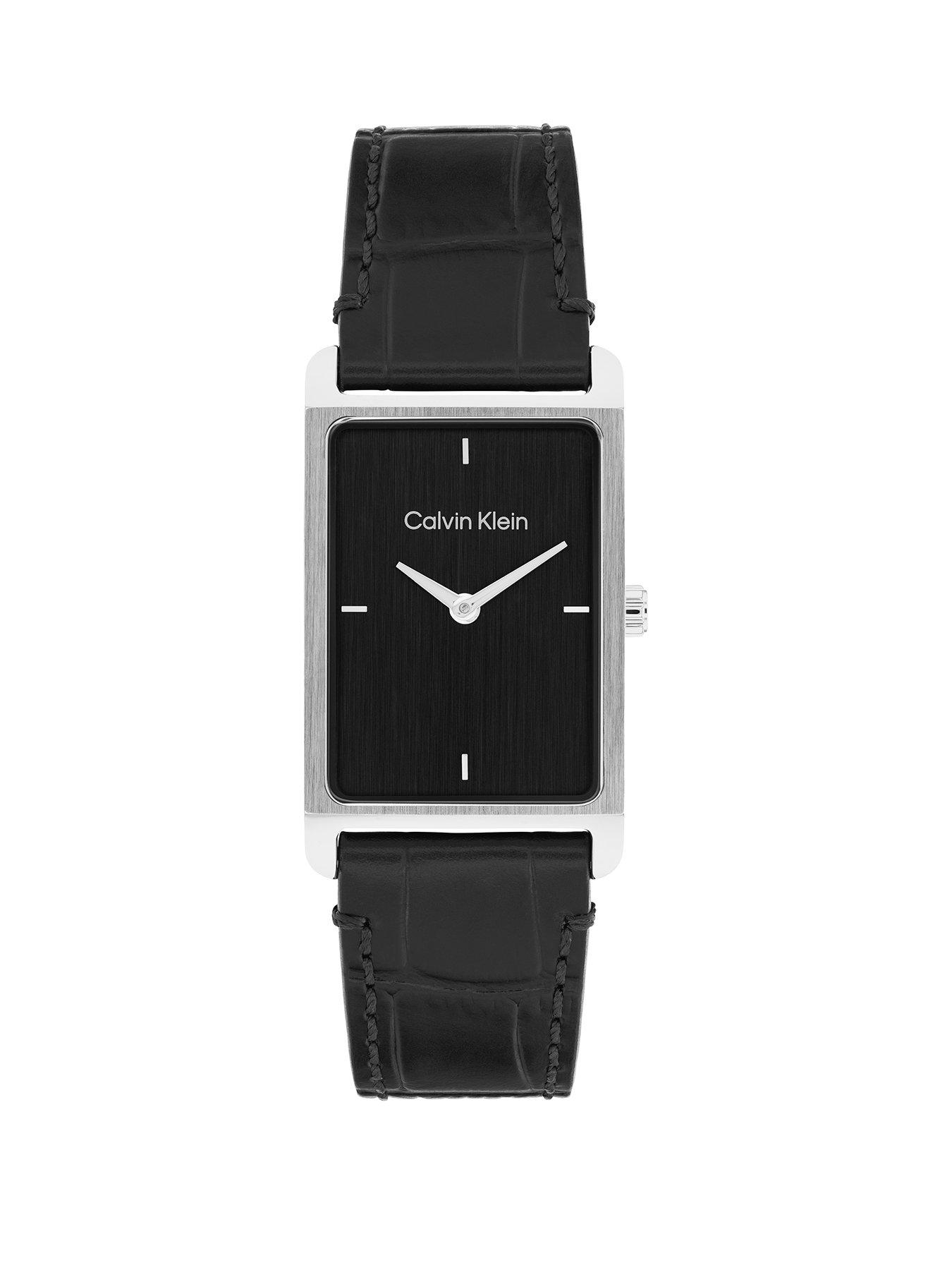  image of calvin-klein-mens-ck-dapper-tank-leather-watch-black