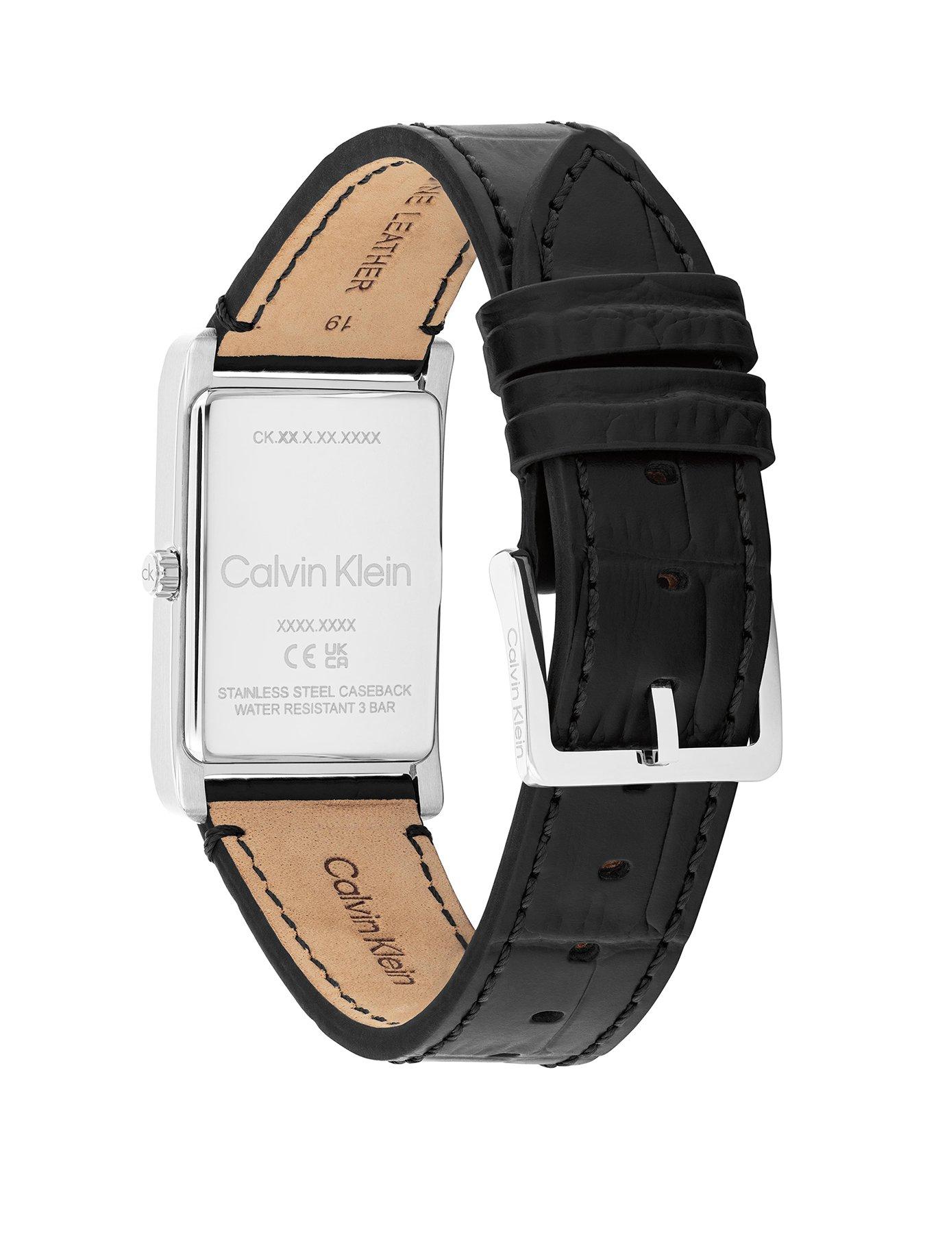  image of calvin-klein-mens-ck-dapper-tank-leather-watch-black