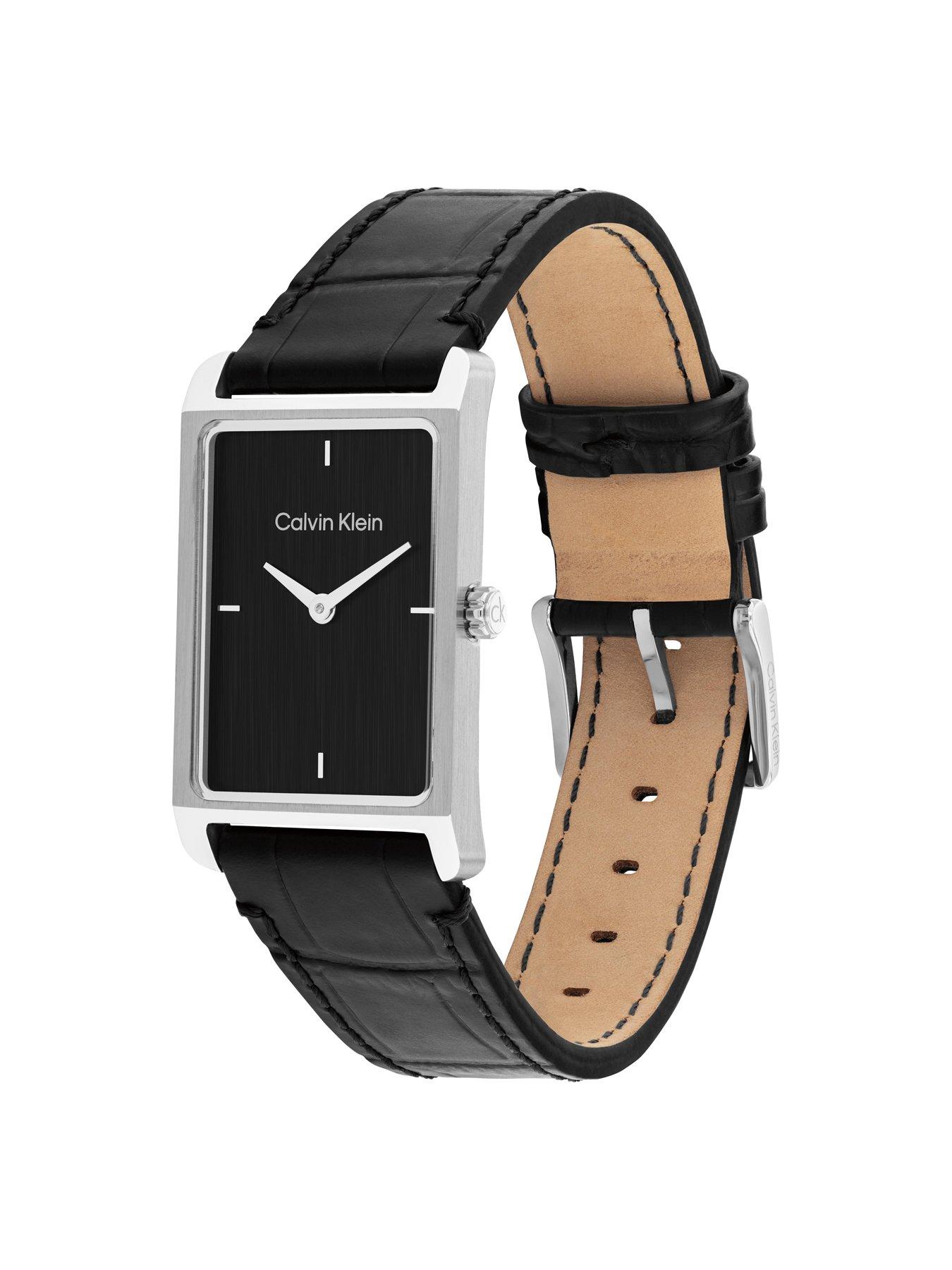  image of calvin-klein-mens-ck-dapper-tank-leather-watch-black