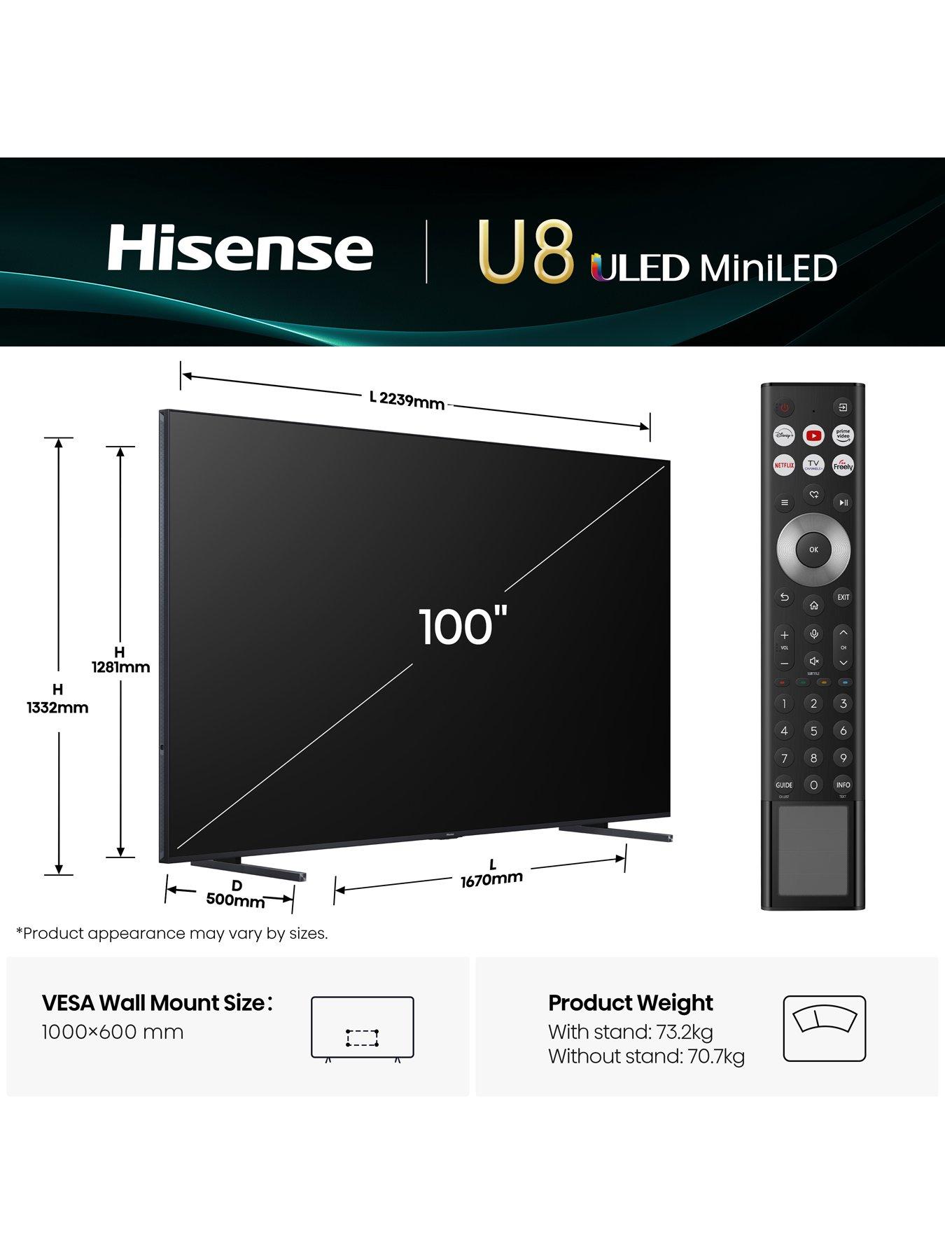 Image 6 of 7 of Hisense U8Q 100" 4K MiniLED 165Hz Smart AI TV with Freely - 100U8QTUK