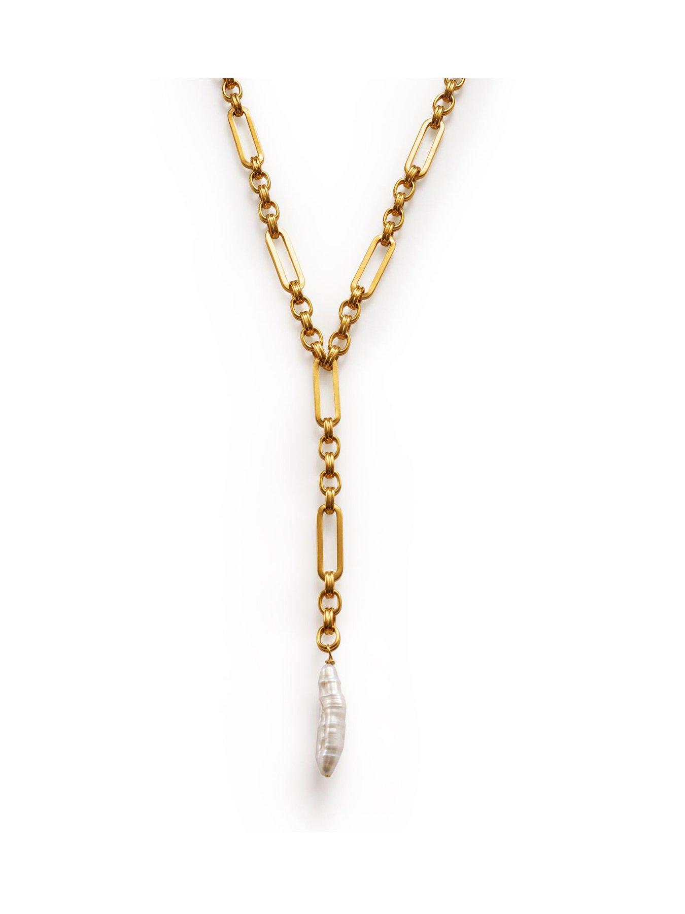  image of katie-loxton-allure-pearl-lariat-necklace-gold-coated-45cm-8cm-5cm-extender