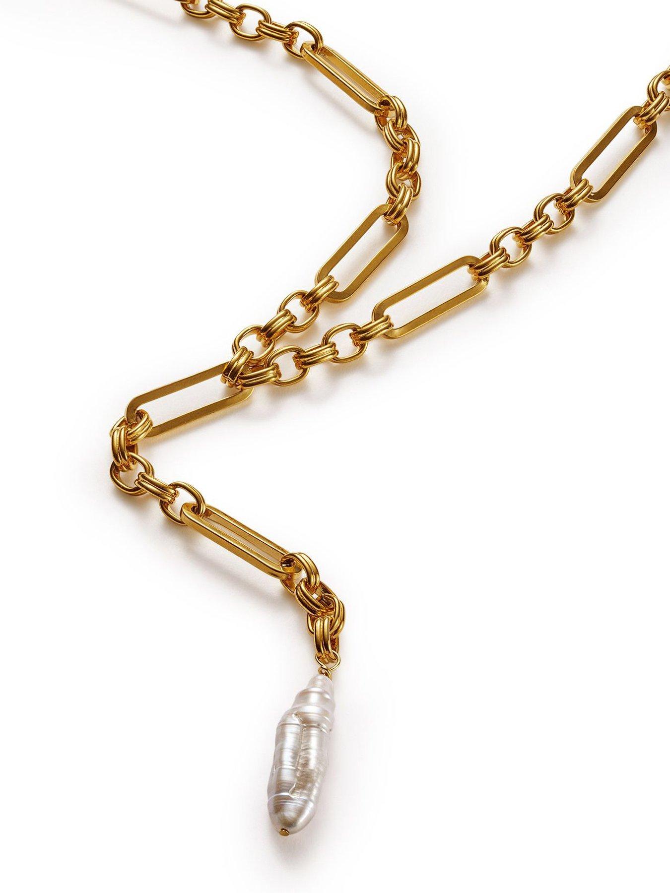  image of katie-loxton-allure-pearl-lariat-necklace-gold-coated-45cm-8cm-5cm-extender