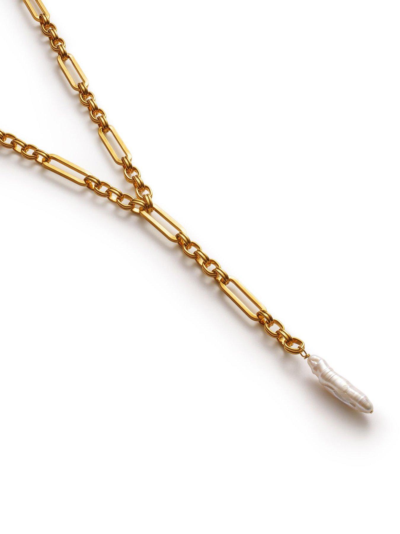 image of katie-loxton-allure-pearl-lariat-necklace-gold-coated-45cm-8cm-5cm-extender