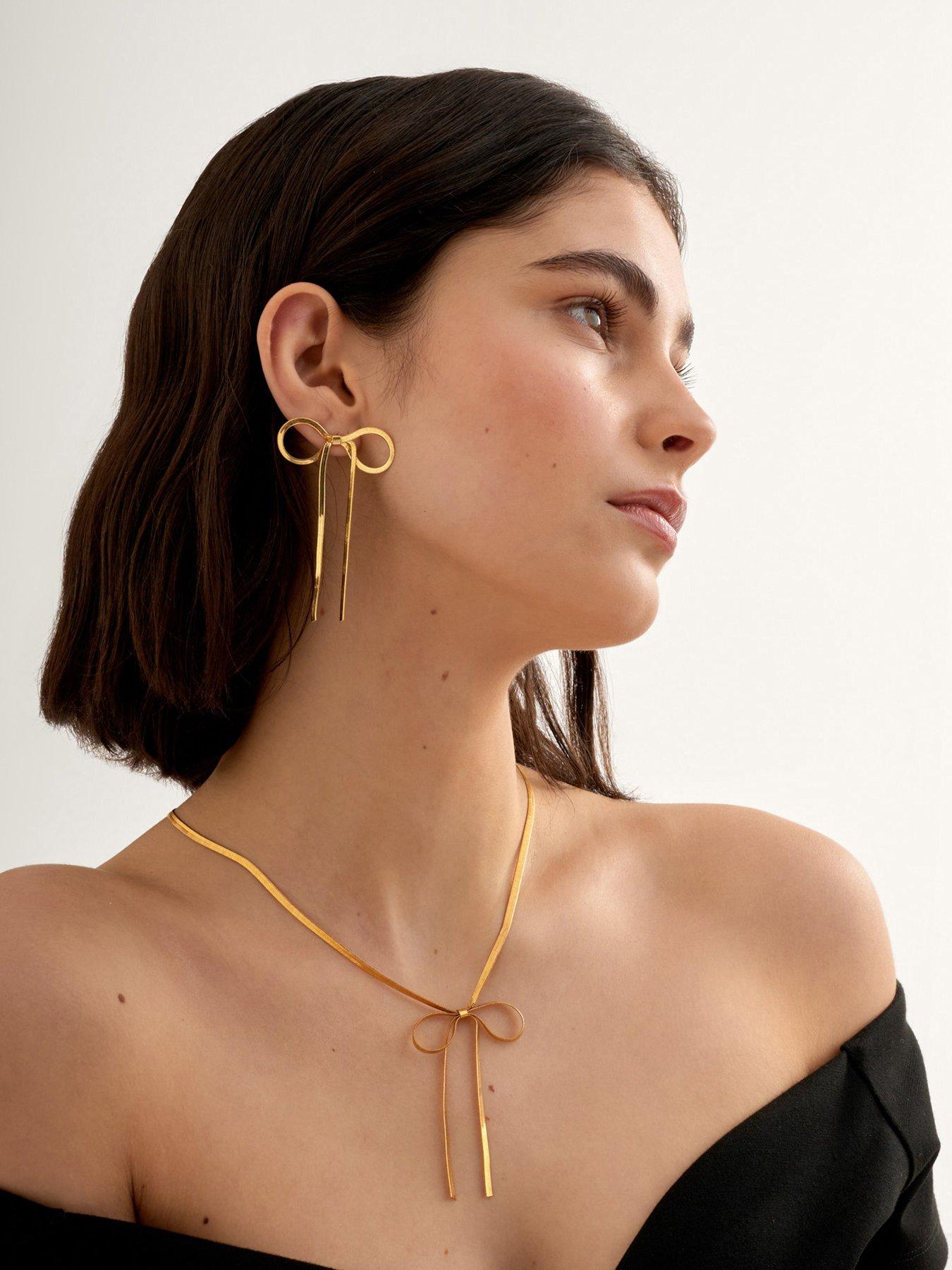 Image 1 of 5 of Katie Loxton Amelie Bow Necklace , Gold Coated , 45cm + 5cm extender - Waterproof