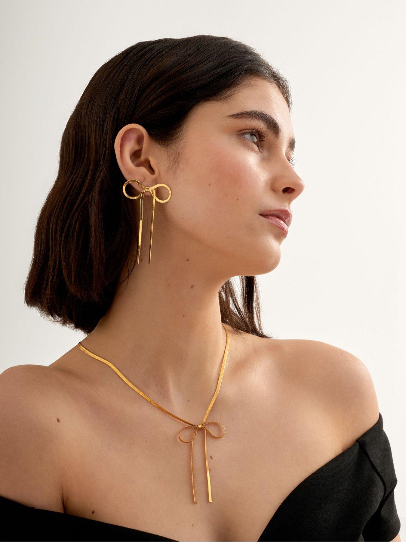  image of katie-loxton-amelie-bow-necklace-gold-coated-45cm-5cm-extender