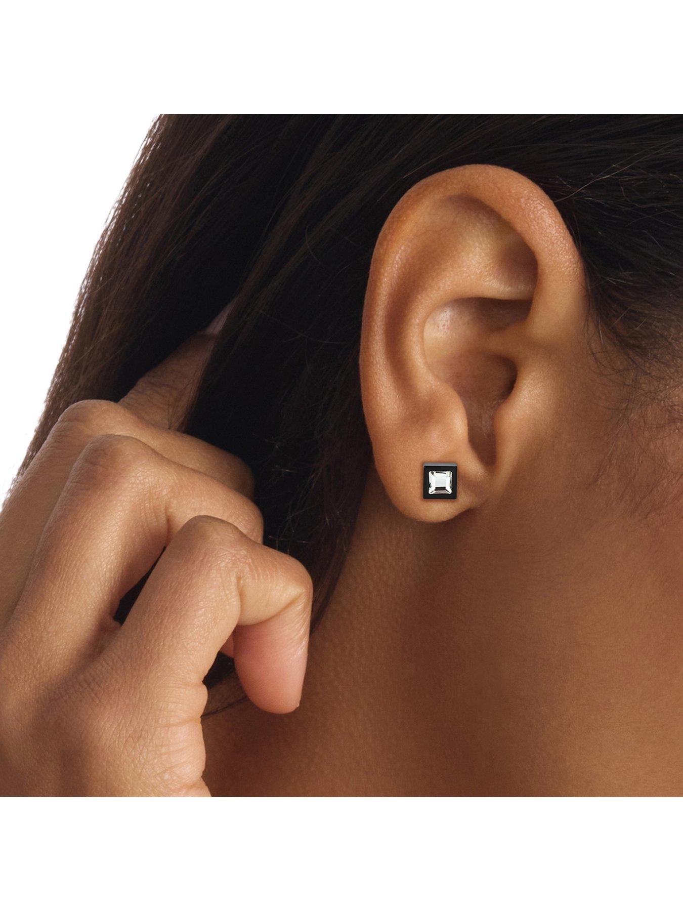 Image 3 of 4 of Calvin Klein Men's CK Essential Links Black IP Earrings