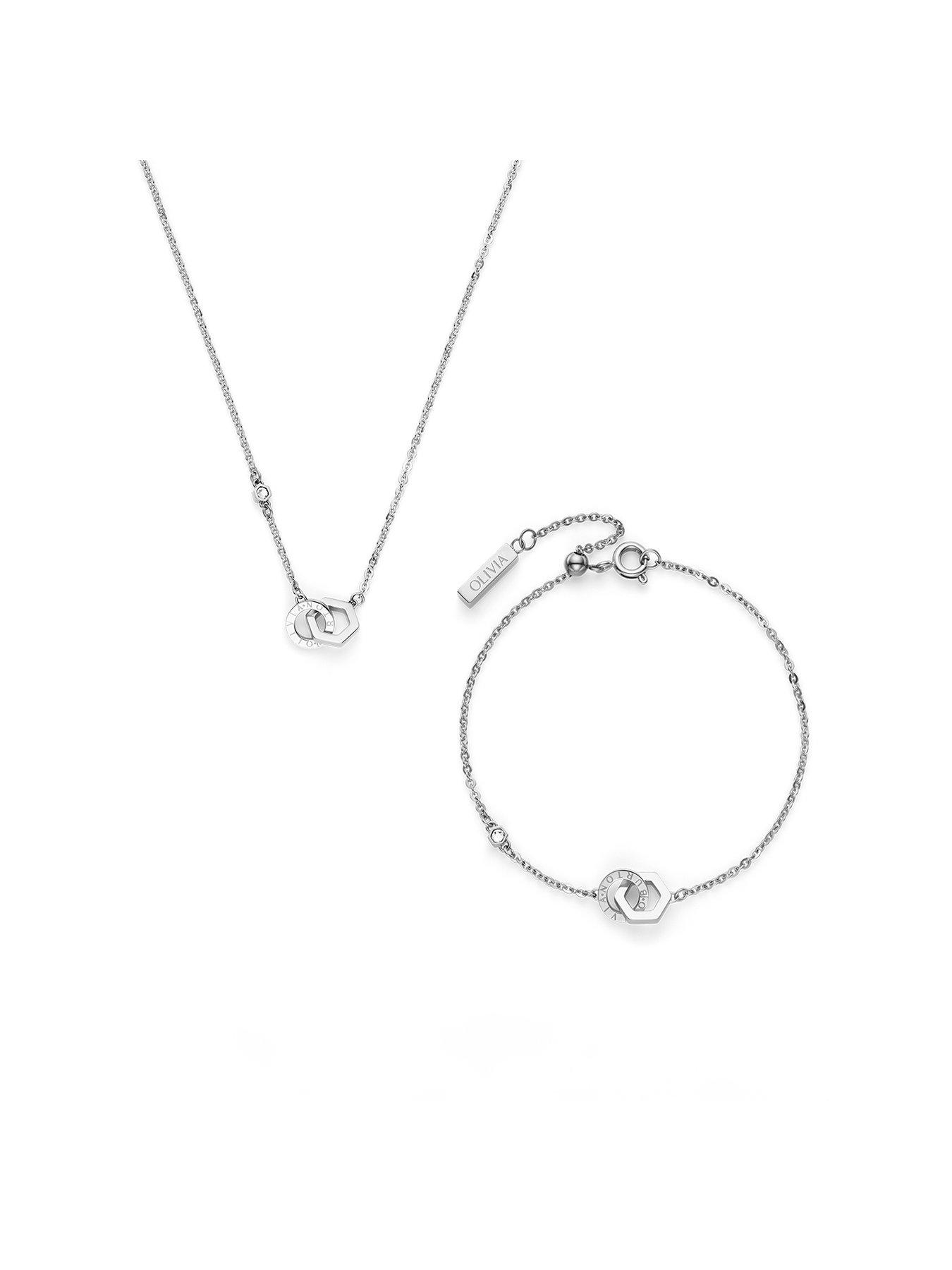 undefined Hex Interlink Stainless Steel Necklace  &  Bracelet Gift Set