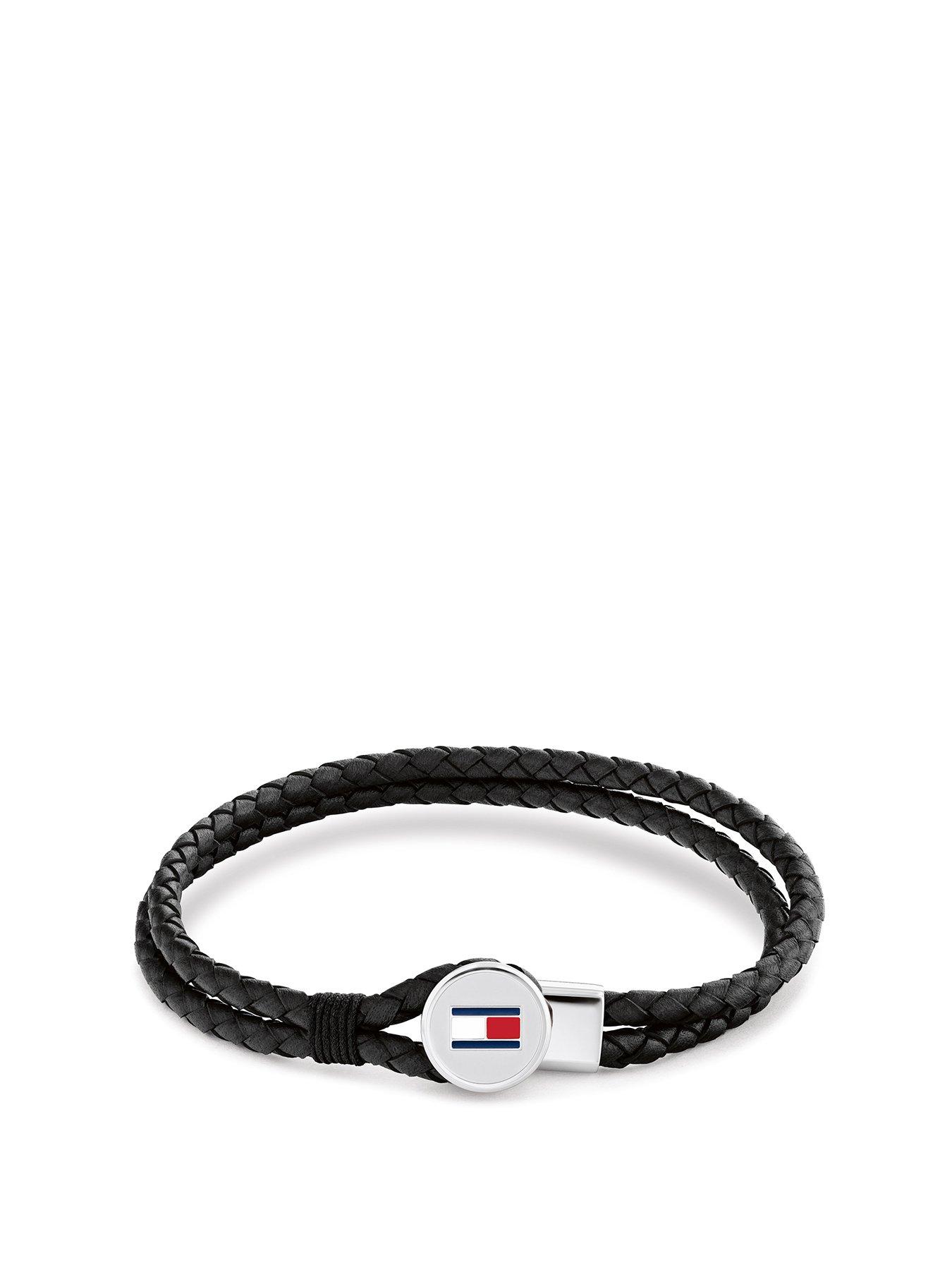 undefined Tommy Hilfiger Men's Black Braided Leather Bracelet