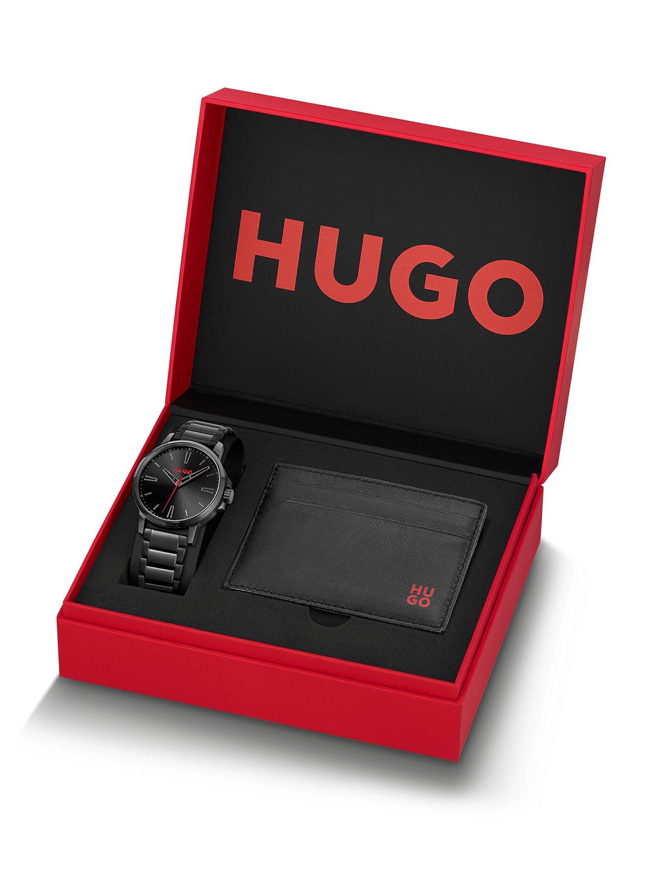 HUGO Gents HUGO #SMOOTH Black IP Watch & Cardholder Gift Set