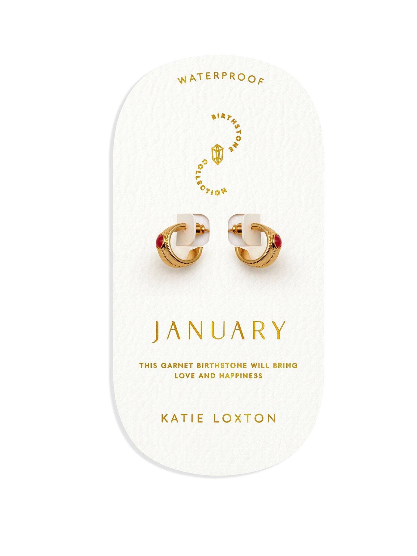 Katie Loxton BIRTHSTONE HOOP EARRINGS - JANUARY - Garnet - 1.4cm x 0.7cm x 1.5cm