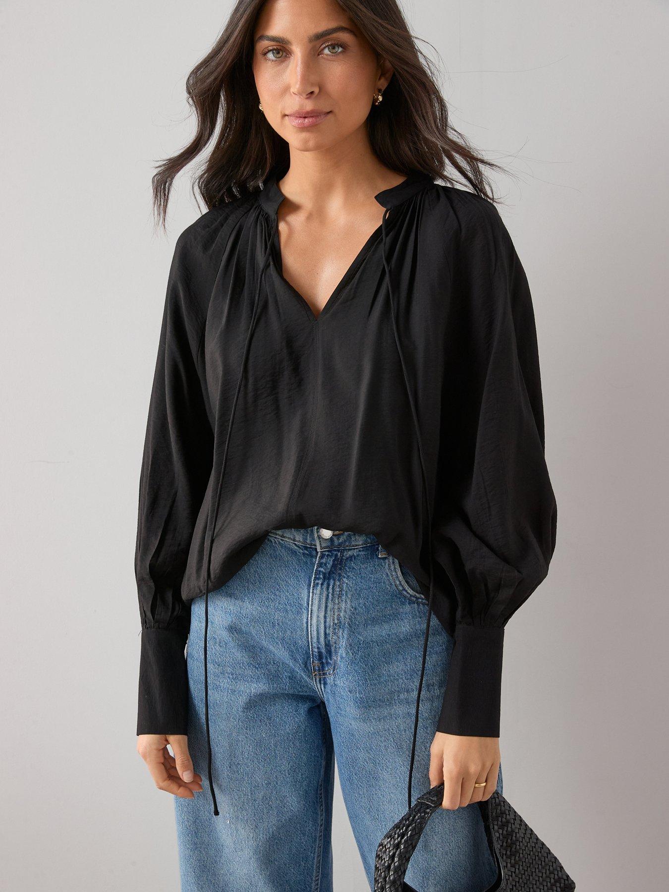 Image 1 of 6 of The Very Collection V Neck Floaty Blouse - Black