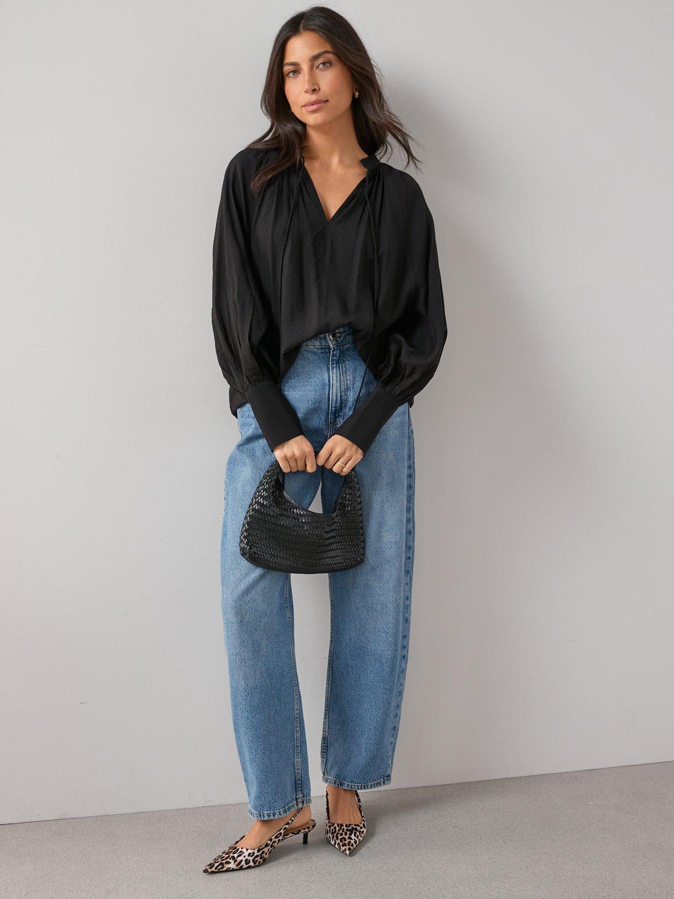 Image 3 of 6 of The Very Collection V Neck Floaty Blouse - Black