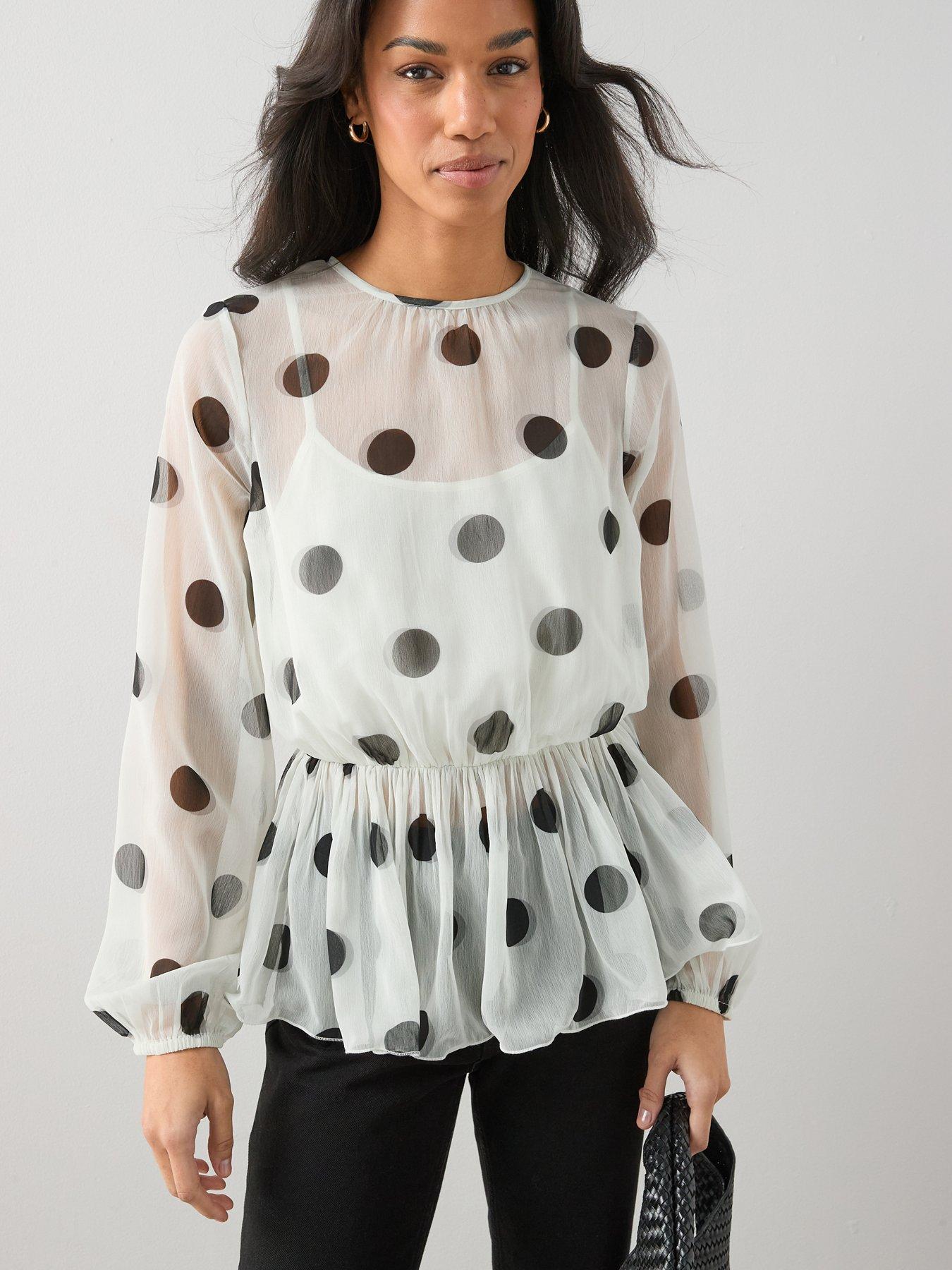 The Very Collection Polka Dot Peplum Blouse - Print
