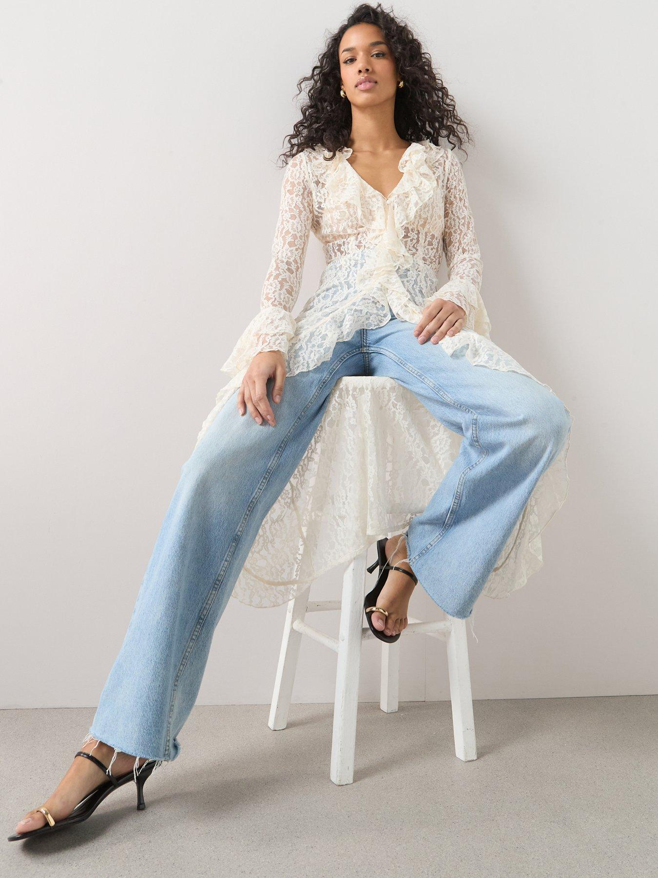 Image 3 of 6 of The Very Collection Ruffle Lace Maxi Blouse - White