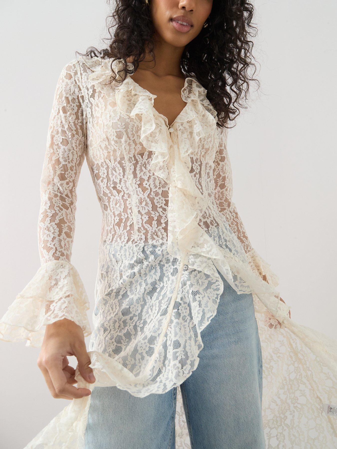 Image 4 of 6 of The Very Collection Ruffle Lace Maxi Blouse - White
