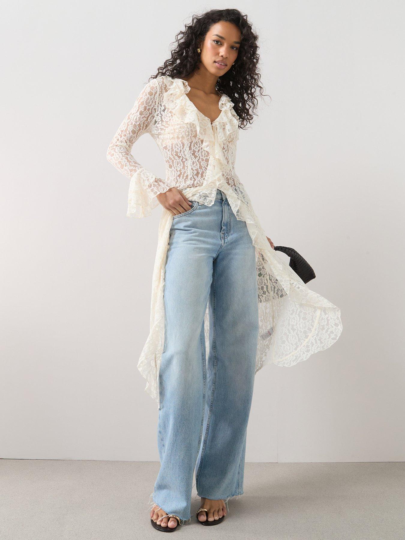 Image 5 of 6 of The Very Collection Ruffle Lace Maxi Blouse - White