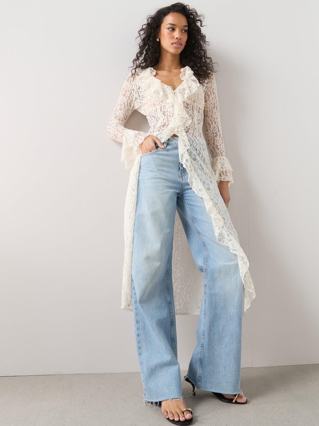 Image 6 of 6 of The Very Collection Ruffle Lace Maxi Blouse - White