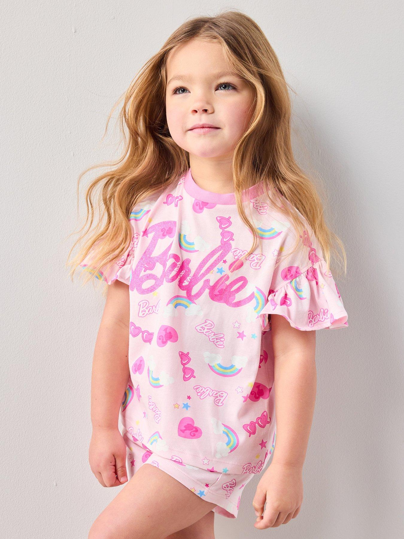The Very Collection Barbie Frill Rainbow Shortie Pyjamas  - Pink