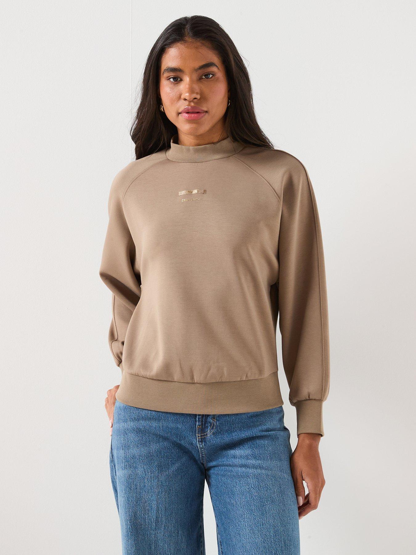 front image of armani-exchange-high-neck-sweatshirt-brown
