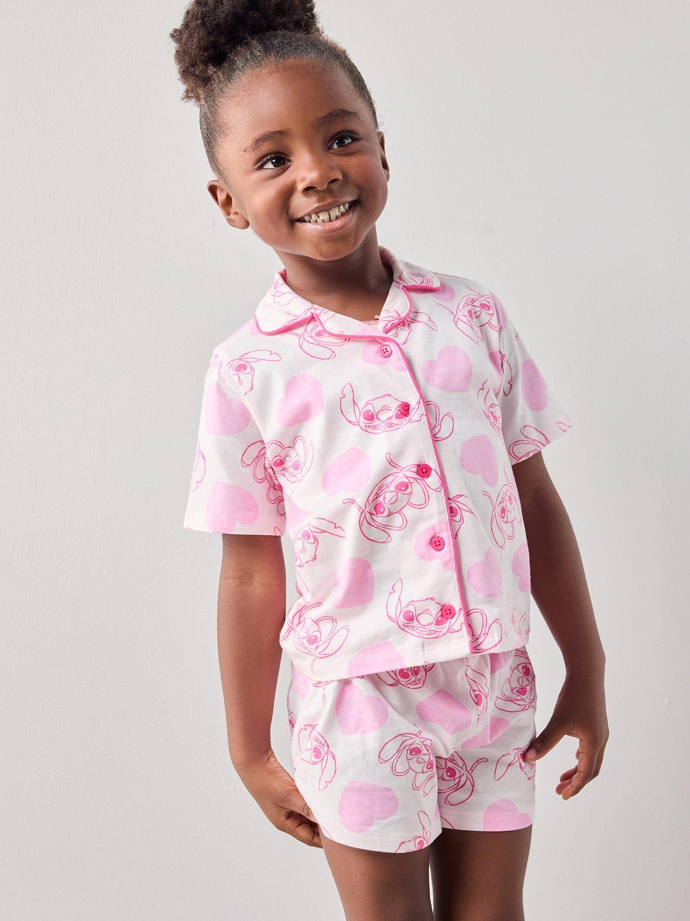 Image 1 of 6 of The Very Collection Lilo&nbsp;&amp; Stitch Heart Button Down Short Pyjama Set - Pink